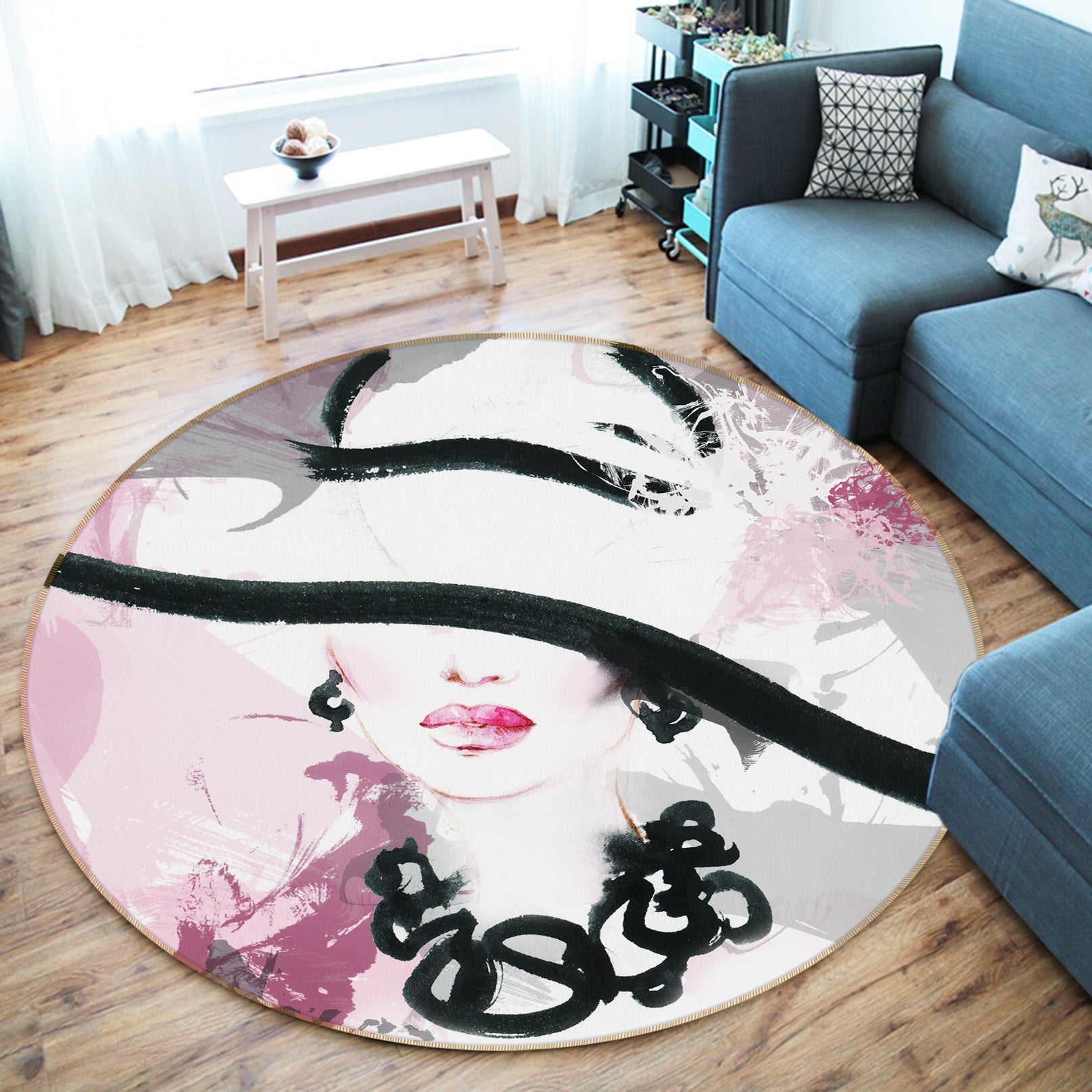 3D Hat Girl 36225 Round Non Slip Rug Mat