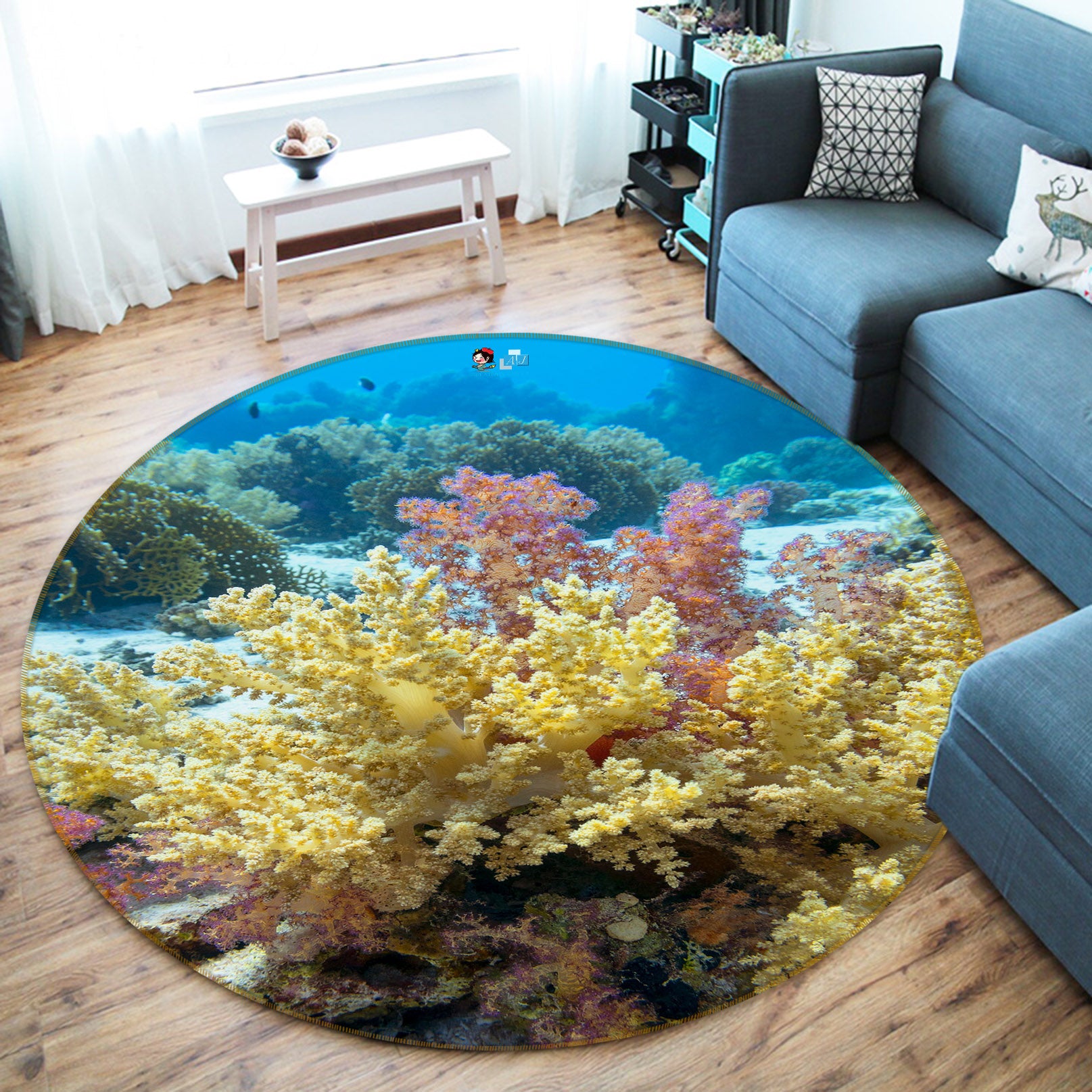3D Sea Coral 69133 Round Non Slip Rug Mat