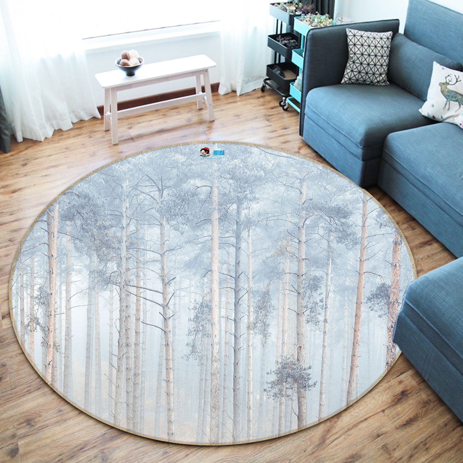 3D Tree Leaves 7593 Assaf Frank Rug Round Non Slip Rug Mat