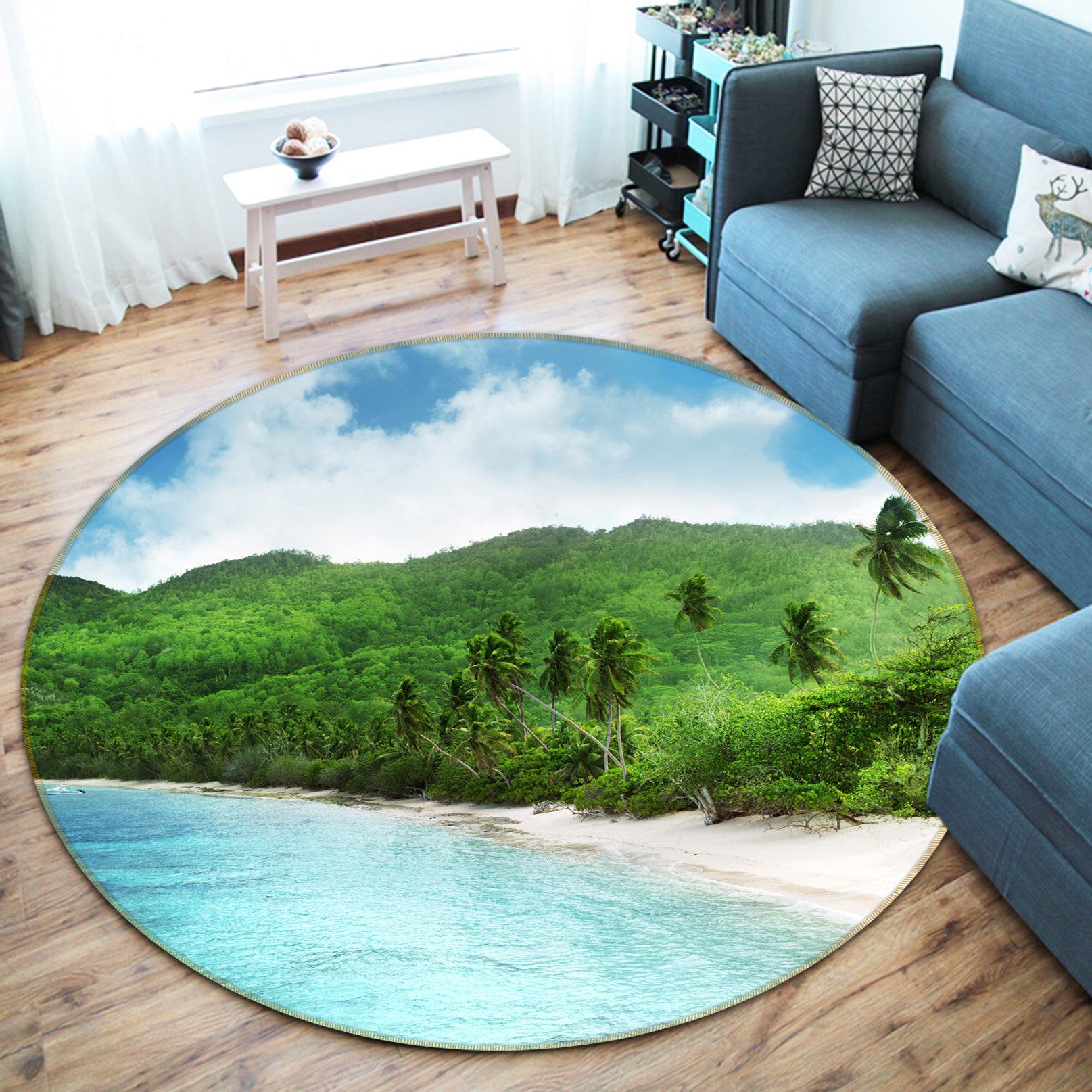 3D Seaside Coconut Grove 74094 Round Non Slip Rug Mat