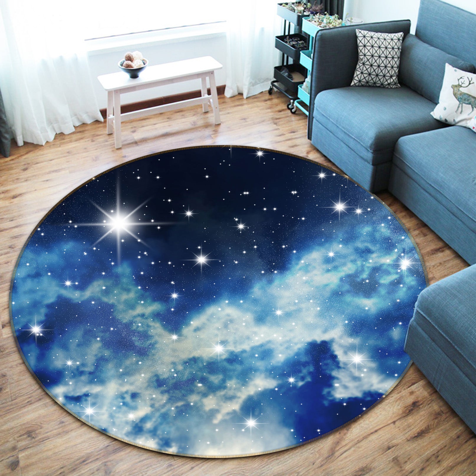 3D Starry Sky Clouds 74091 Round Non Slip Rug Mat
