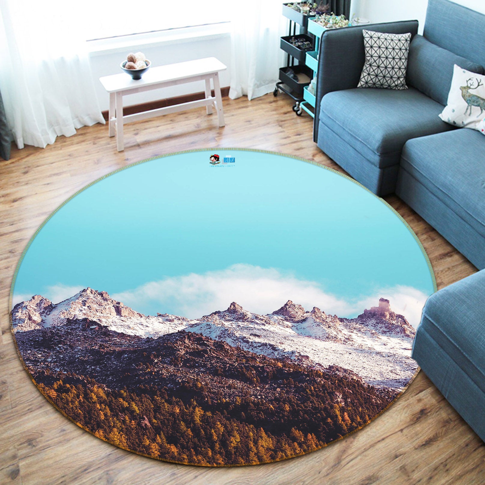 3D Snow Mountains 64092 Round Non Slip Rug Mat