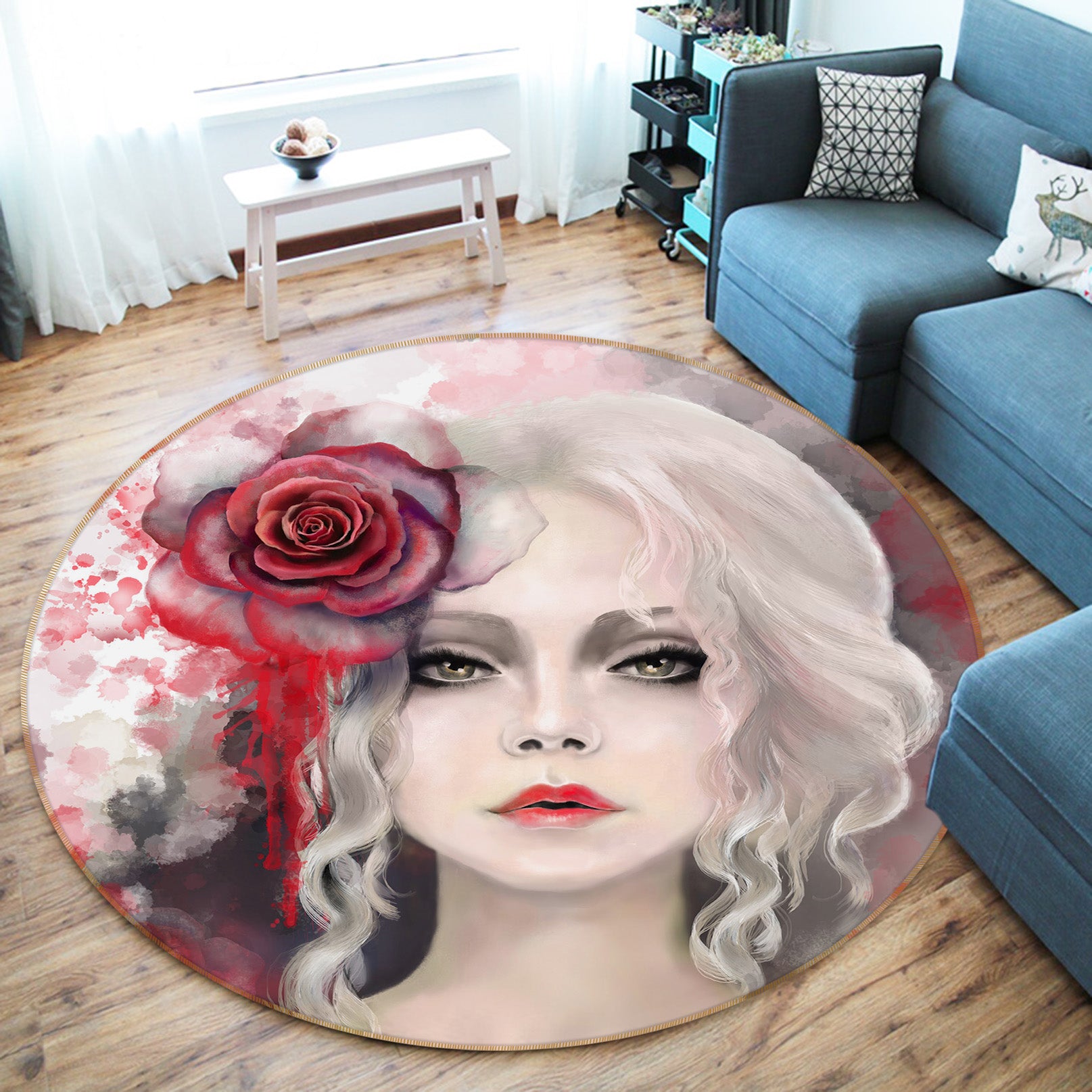 3D Female Flowers 37011 Round Non Slip Rug Mat
