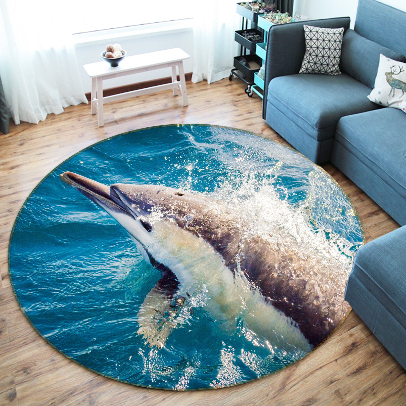 3D Dolphin 38077 Animal Round Non Slip Rug Mat