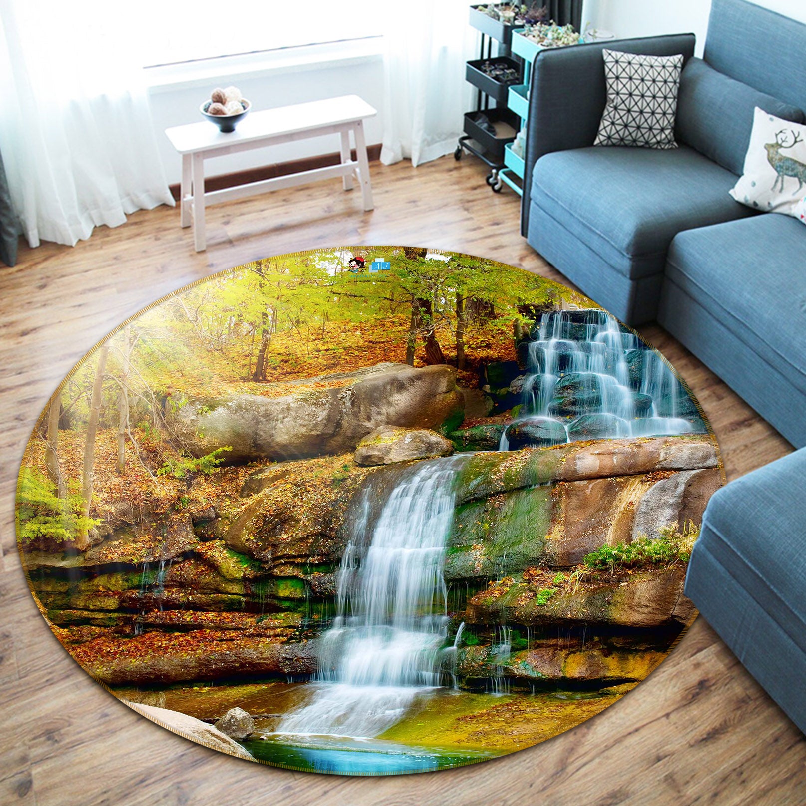 3D Waterfall 66207 Round Non Slip Rug Mat