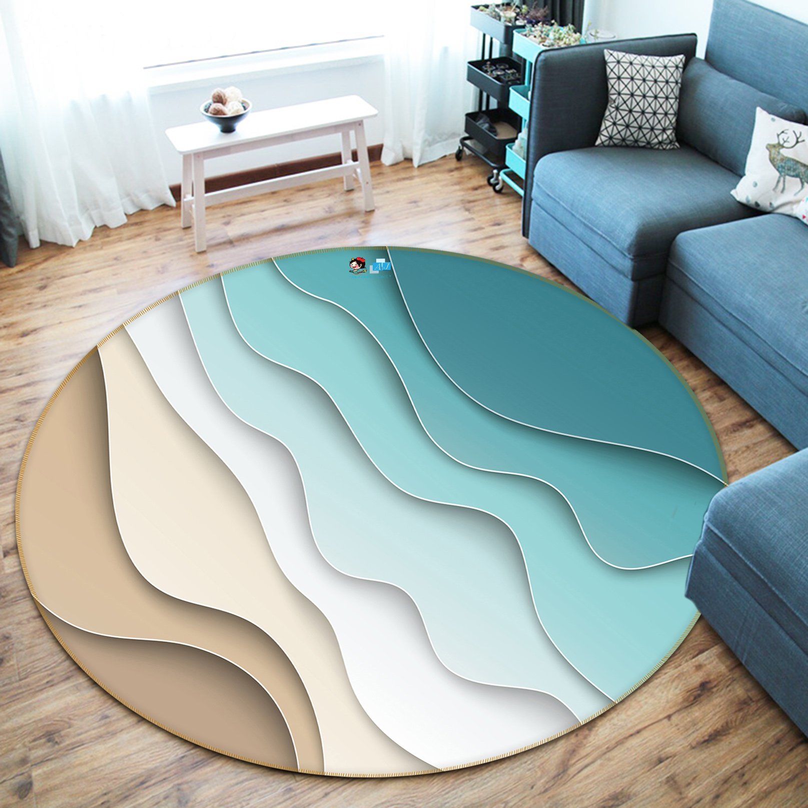 3D Green Waves 3712 Round Non Slip Rug Mat Mat AJ Creativity Home