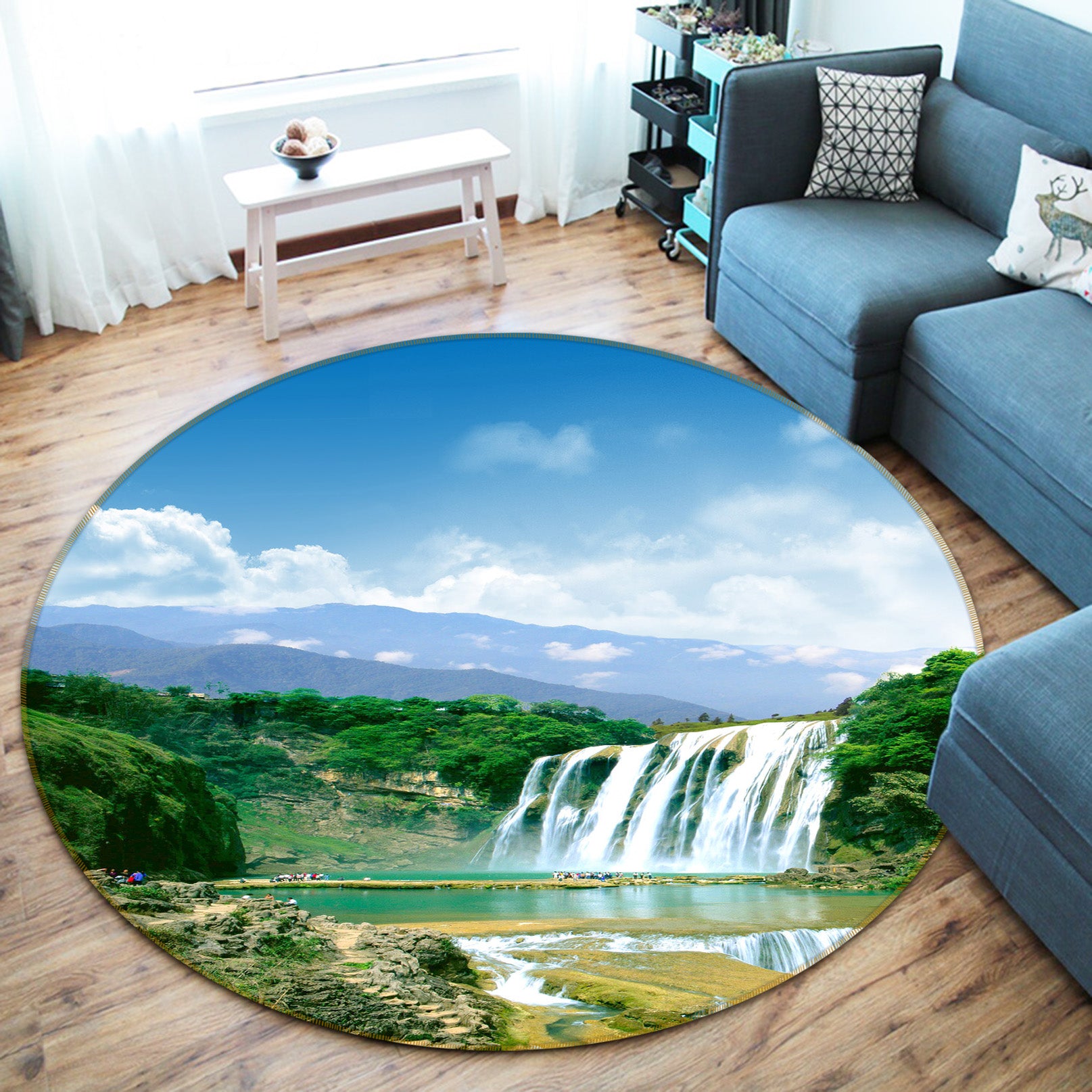 3D Waterfall River 74052 Round Non Slip Rug Mat