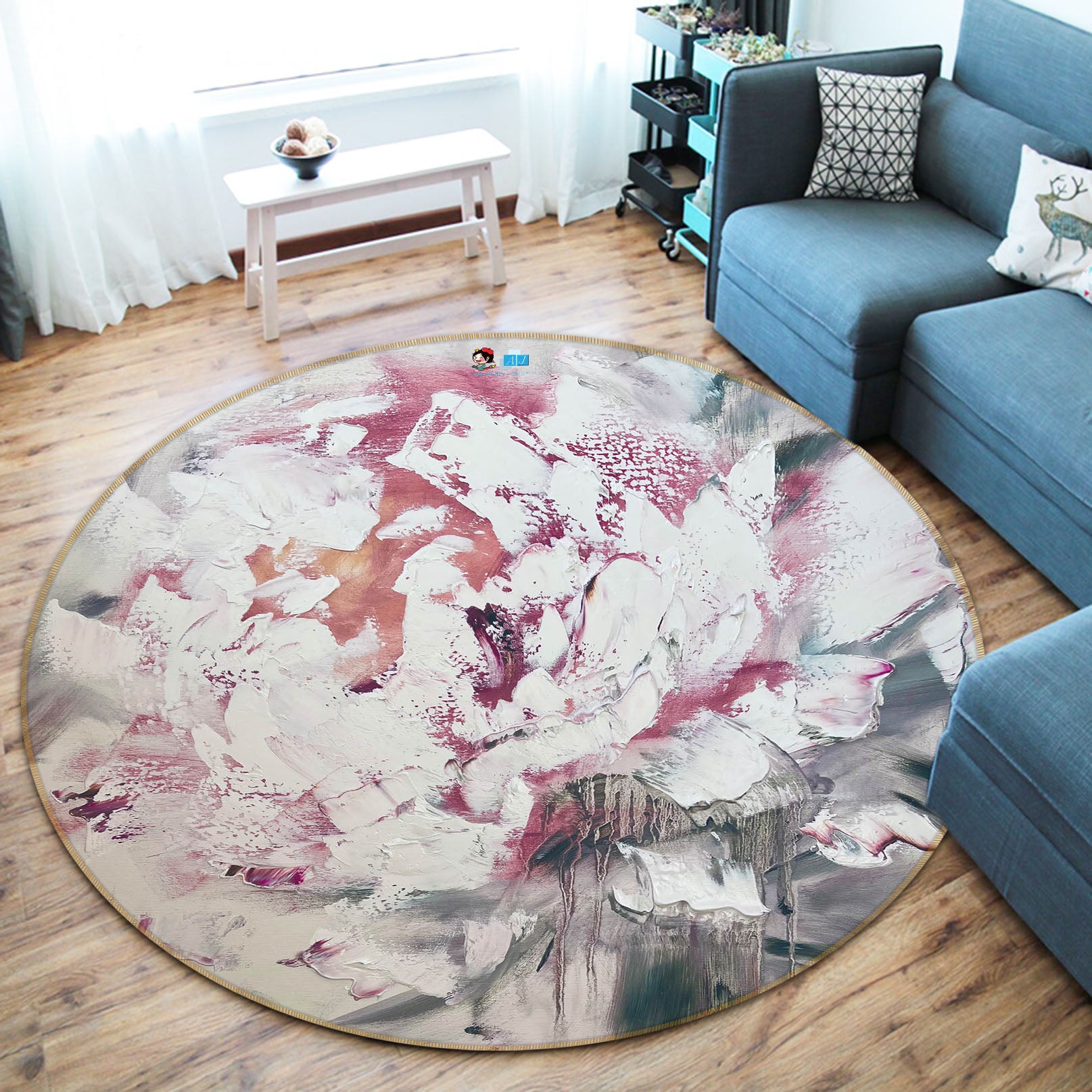 3D Paint Flower 4042 Skromova Marina Rug Round Non Slip Rug Mat