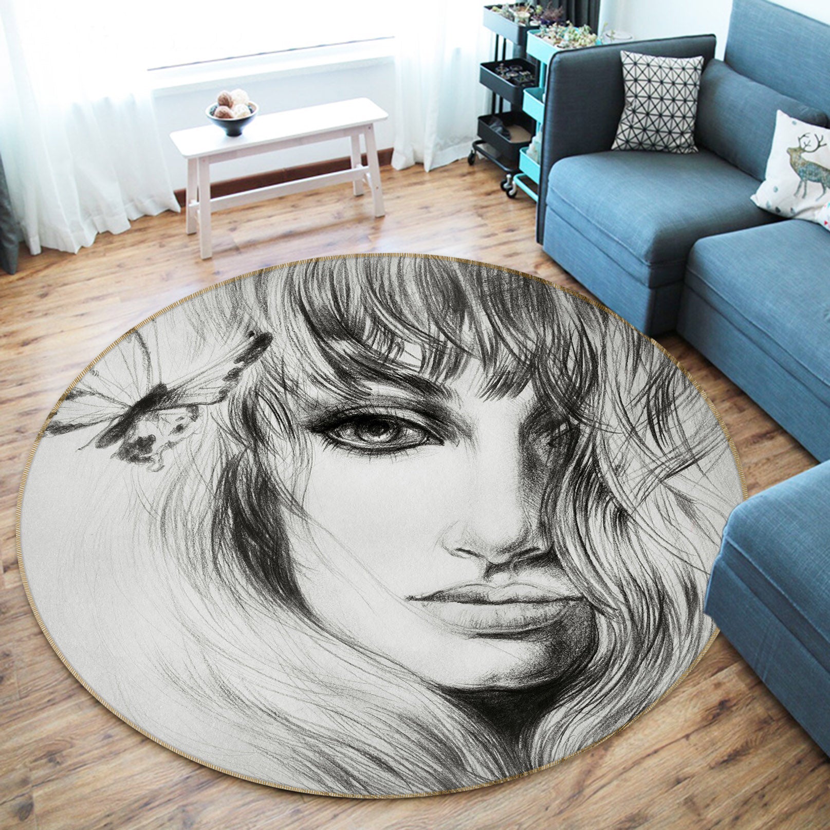 3D Dark Grey Female 36218 Round Non Slip Rug Mat