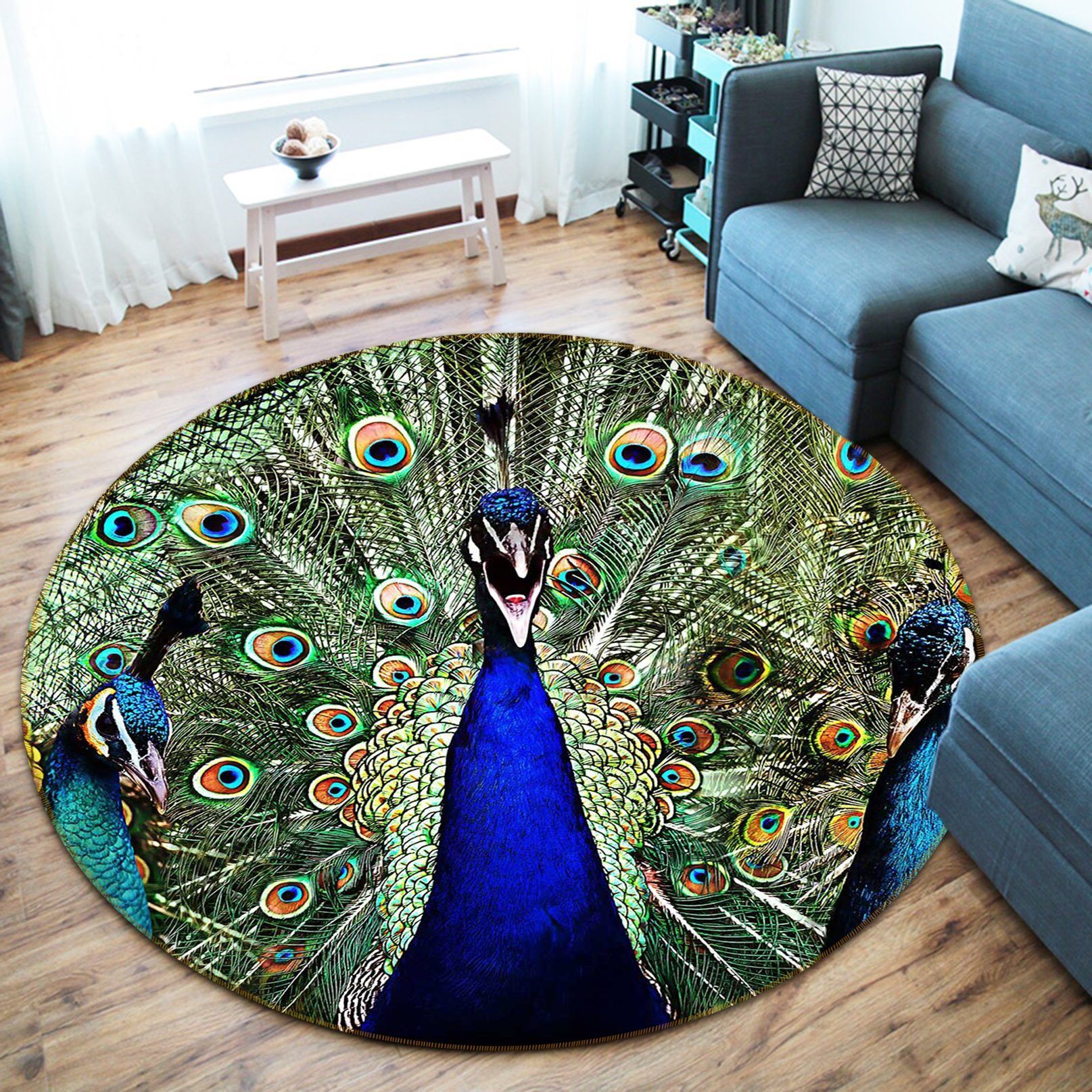 3D Peacock 082 Animal Round Non Slip Rug Mat Mat AJ Creativity Home