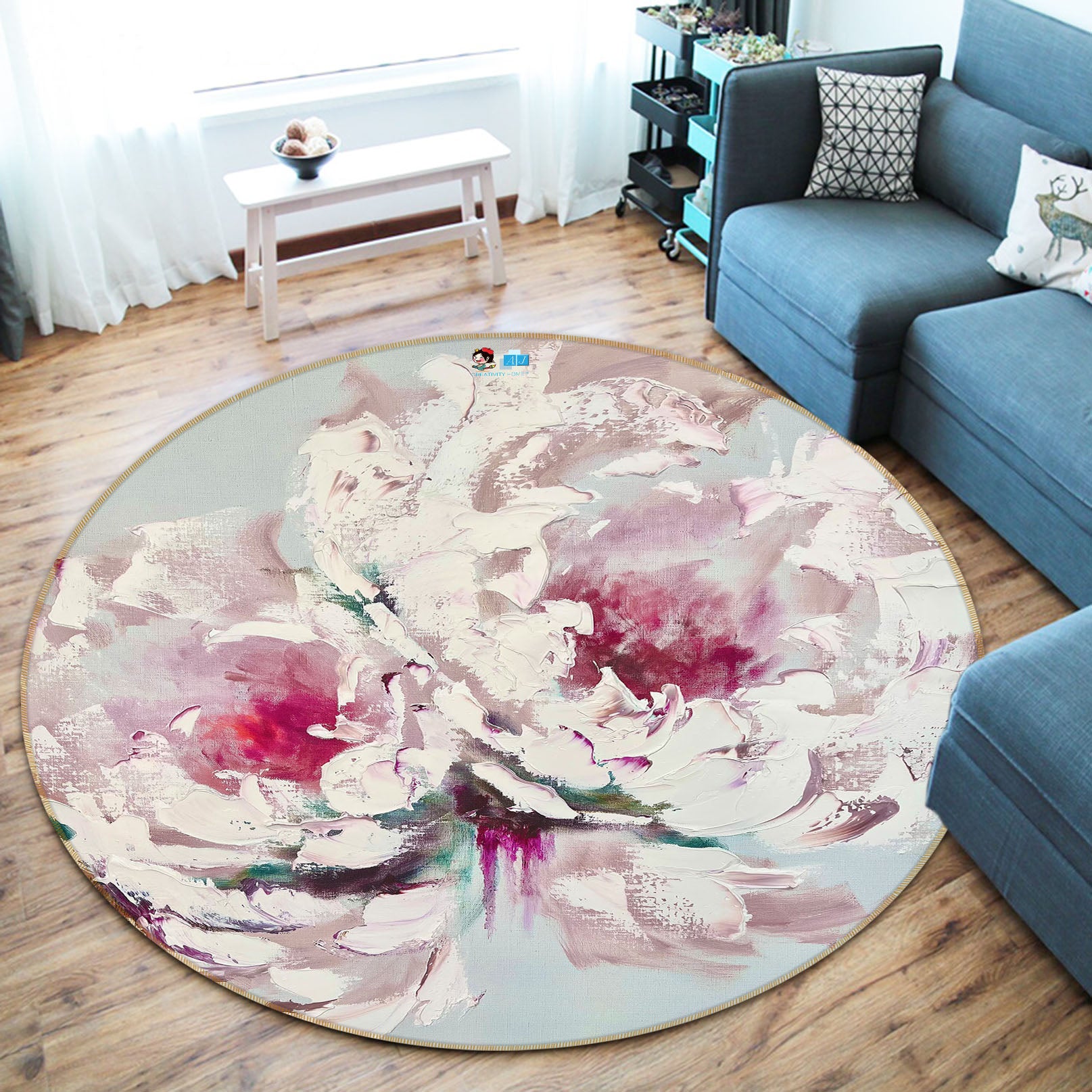 3D Decorative Flower 3909 Skromova Marina Rug Round Non Slip Rug Mat