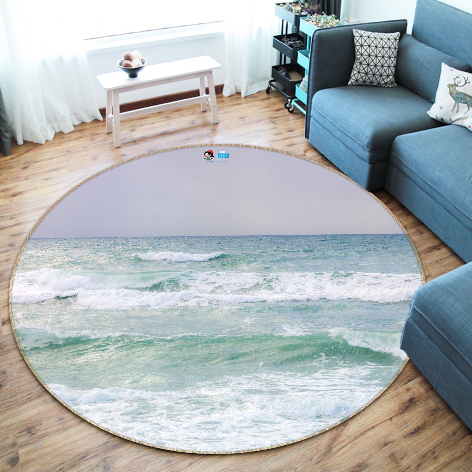 3D Ocean Waves 7526 Assaf Frank Rug Round Non Slip Rug Mat