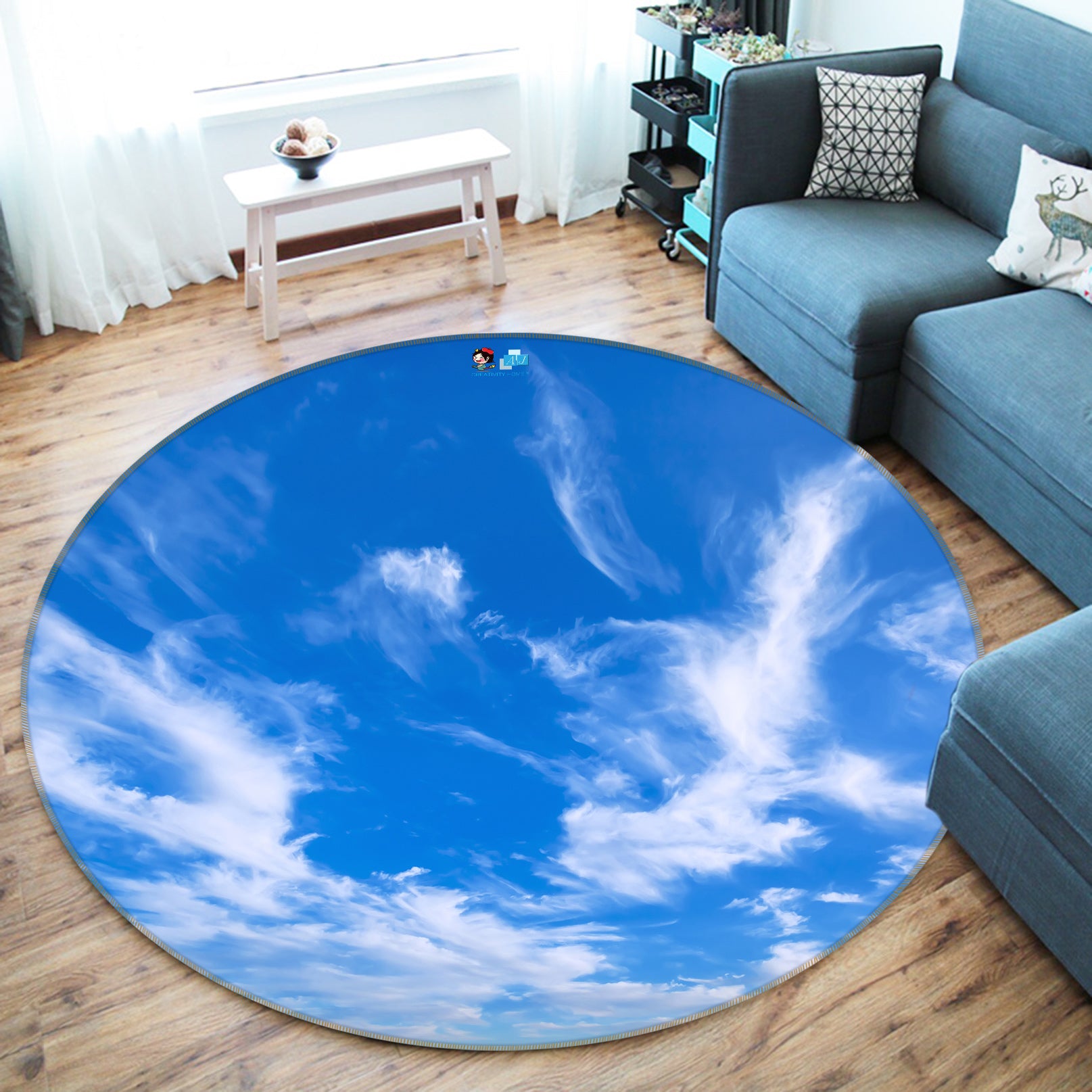 3D Blue Sky White Clouds 72243 Round Non Slip Rug Mat