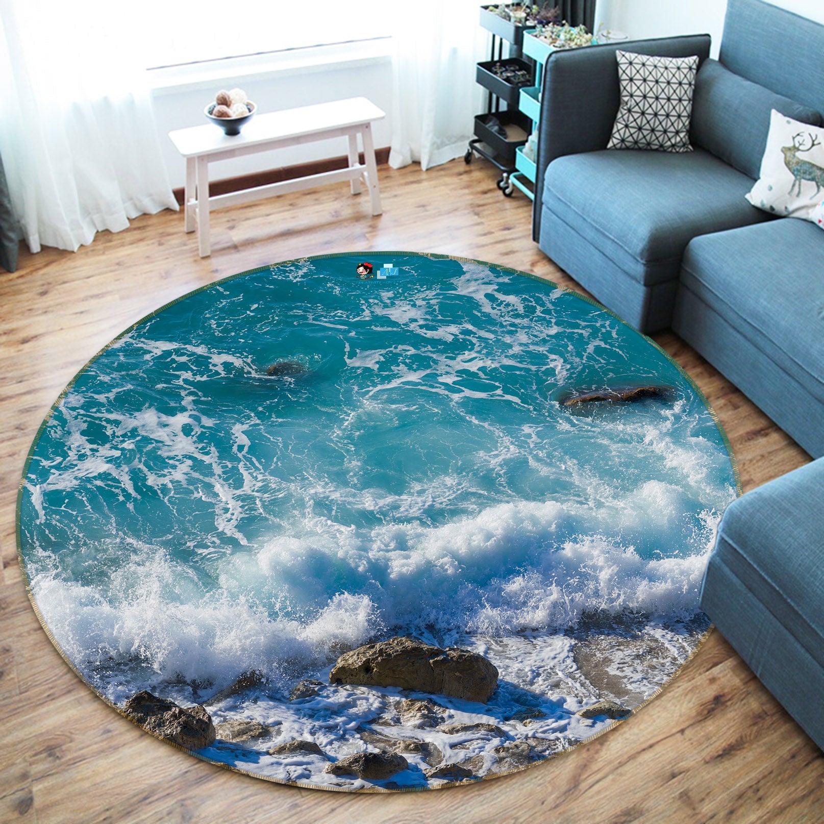3D Waves 69057 Round Non Slip Rug Mat