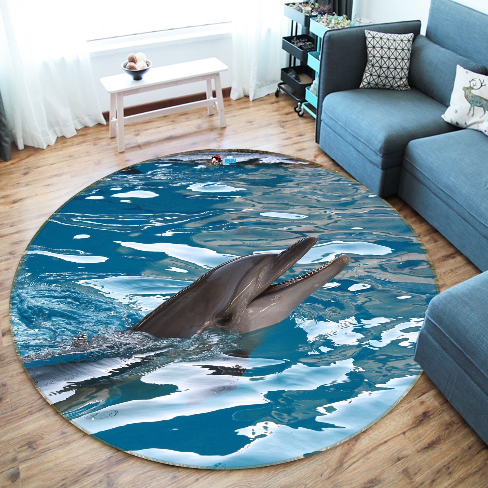 3D Dolphin 80264 Round Non Slip Rug Mat