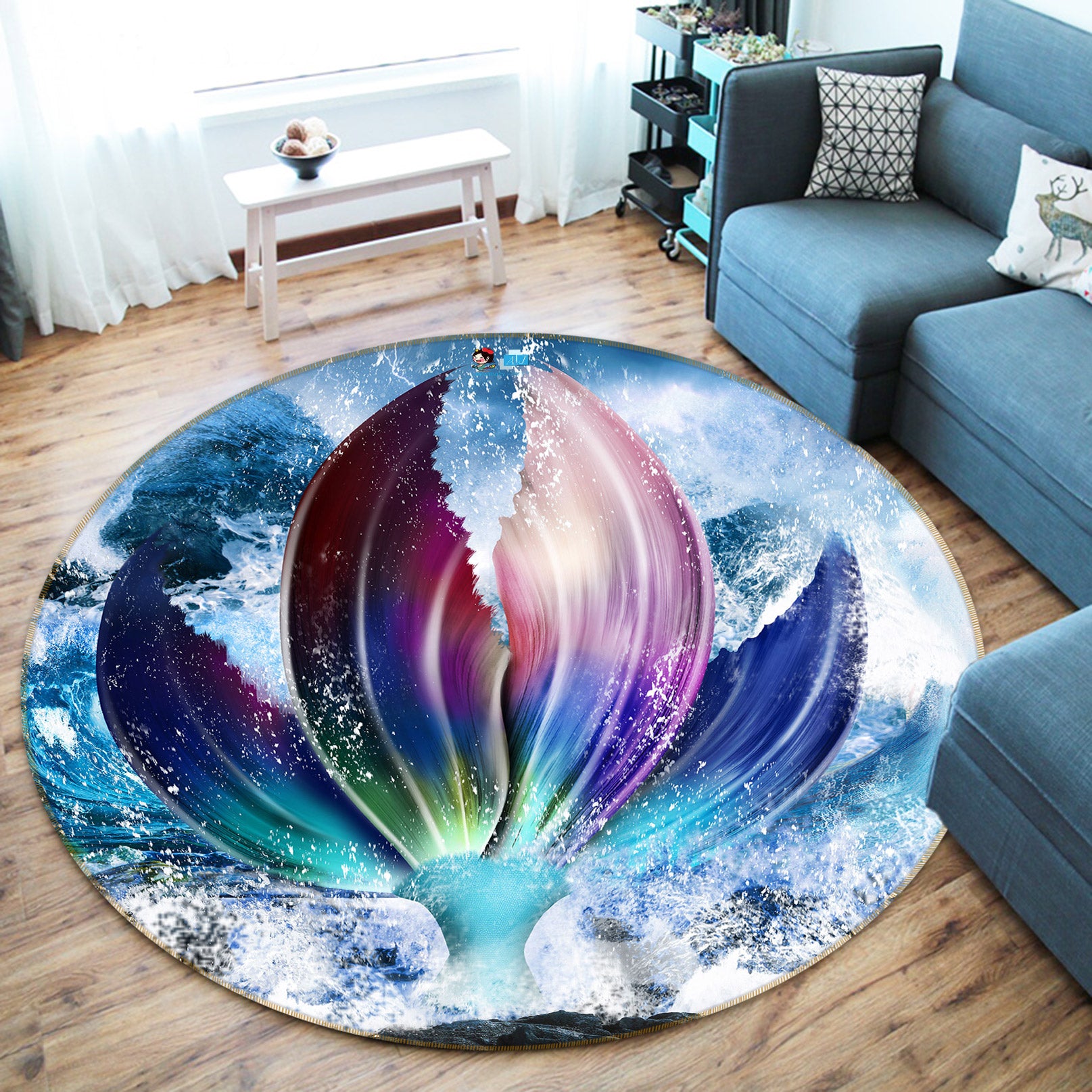 3D Mermaid Tail 80279 Round Non Slip Rug Mat