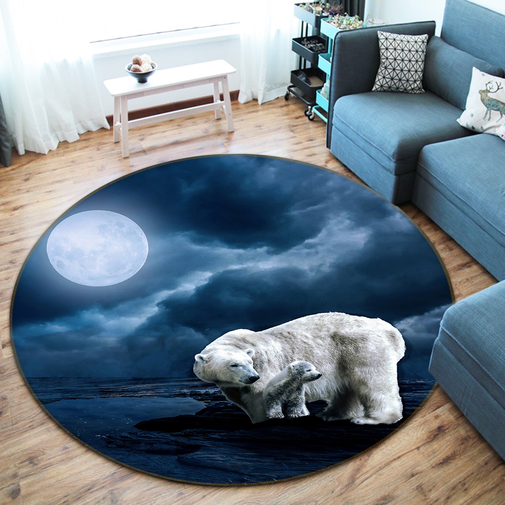 3D Polar Bear 82264 Animal Round Non Slip Rug Mat