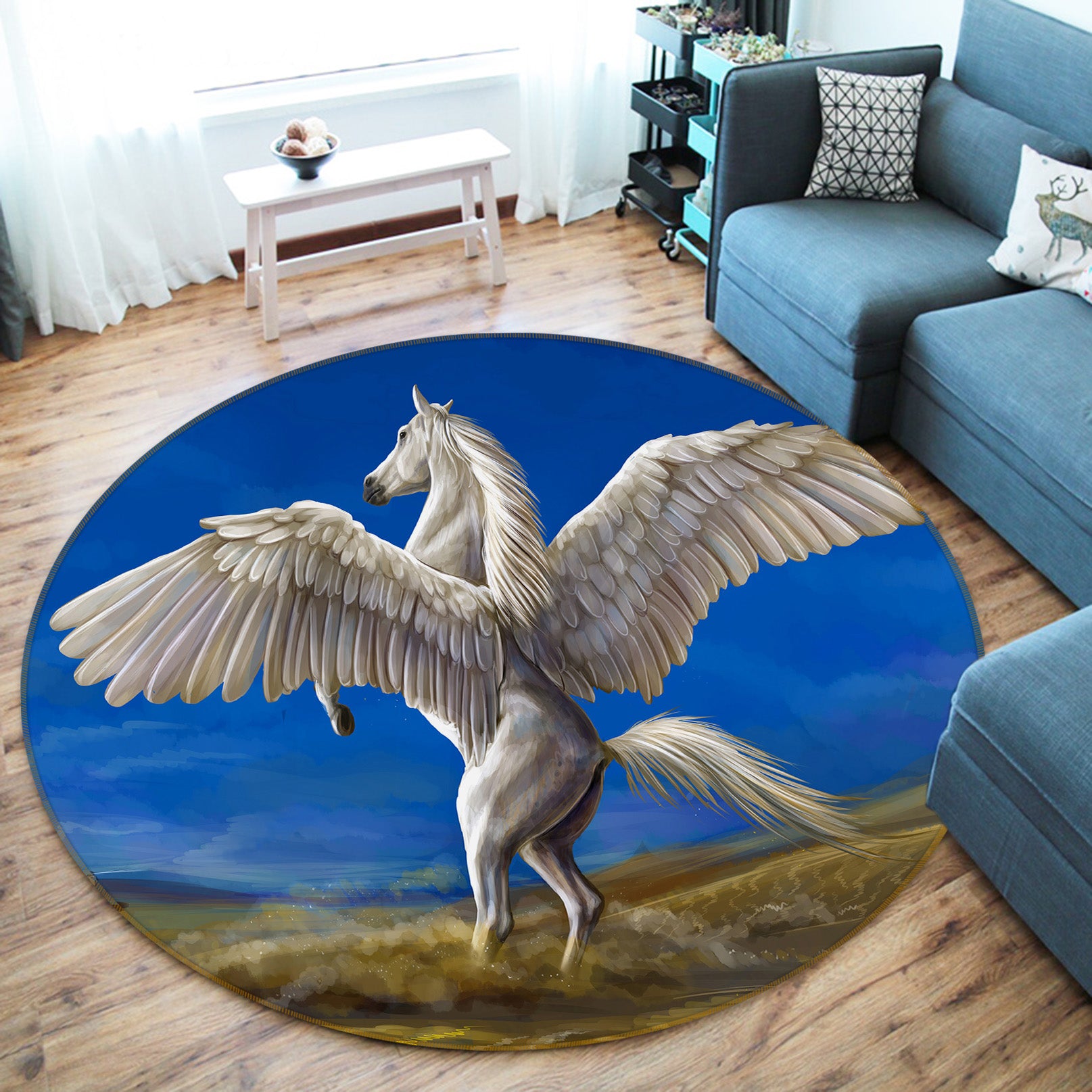 3D Wings Pegasus 37200 Animal Round Non Slip Rug Mat