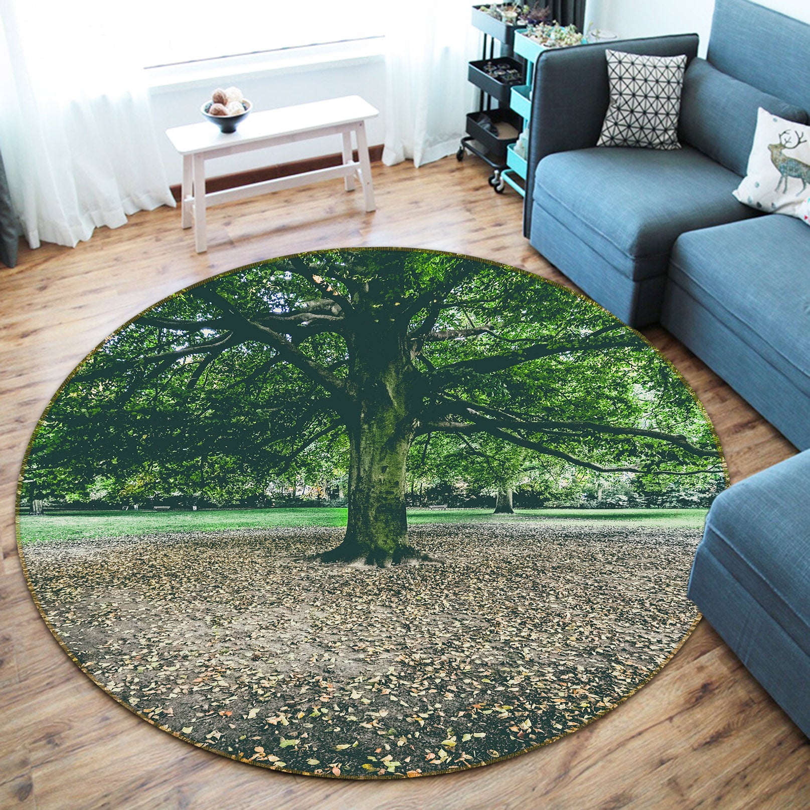 3D Trees 74072 Round Non Slip Rug Mat