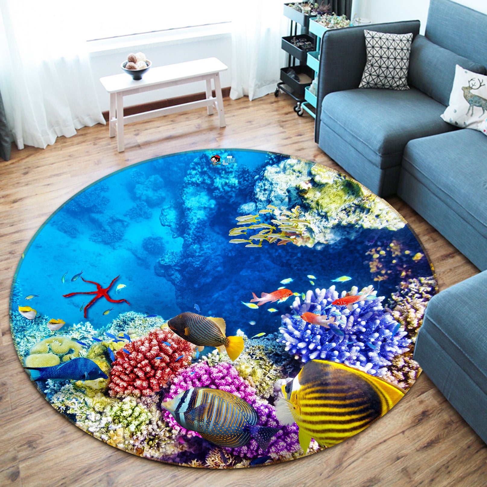 3D Seabed Coral Fish 72044 Round Non Slip Rug Mat