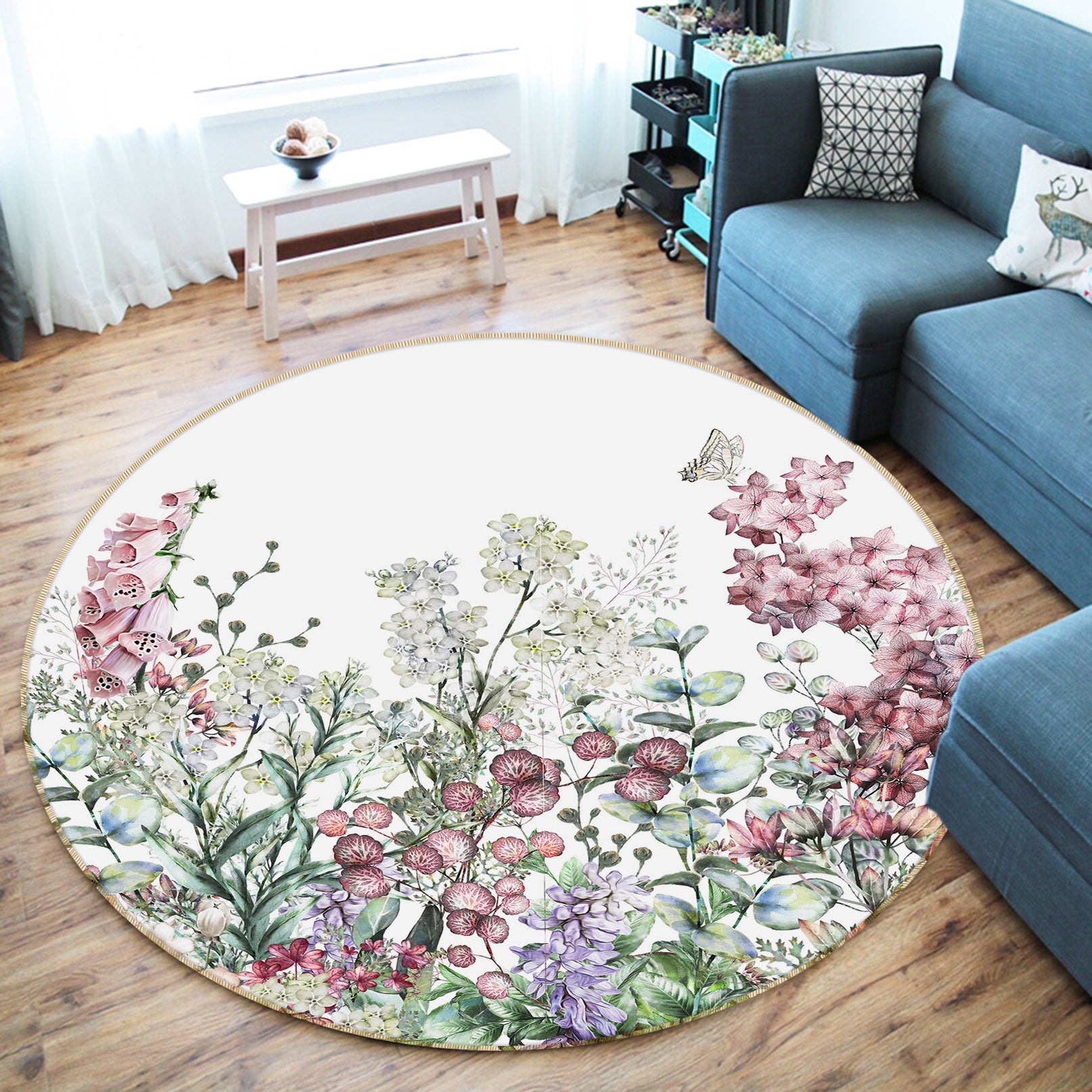 3D Flower Bush 29084 Round Non Slip Rug Mat