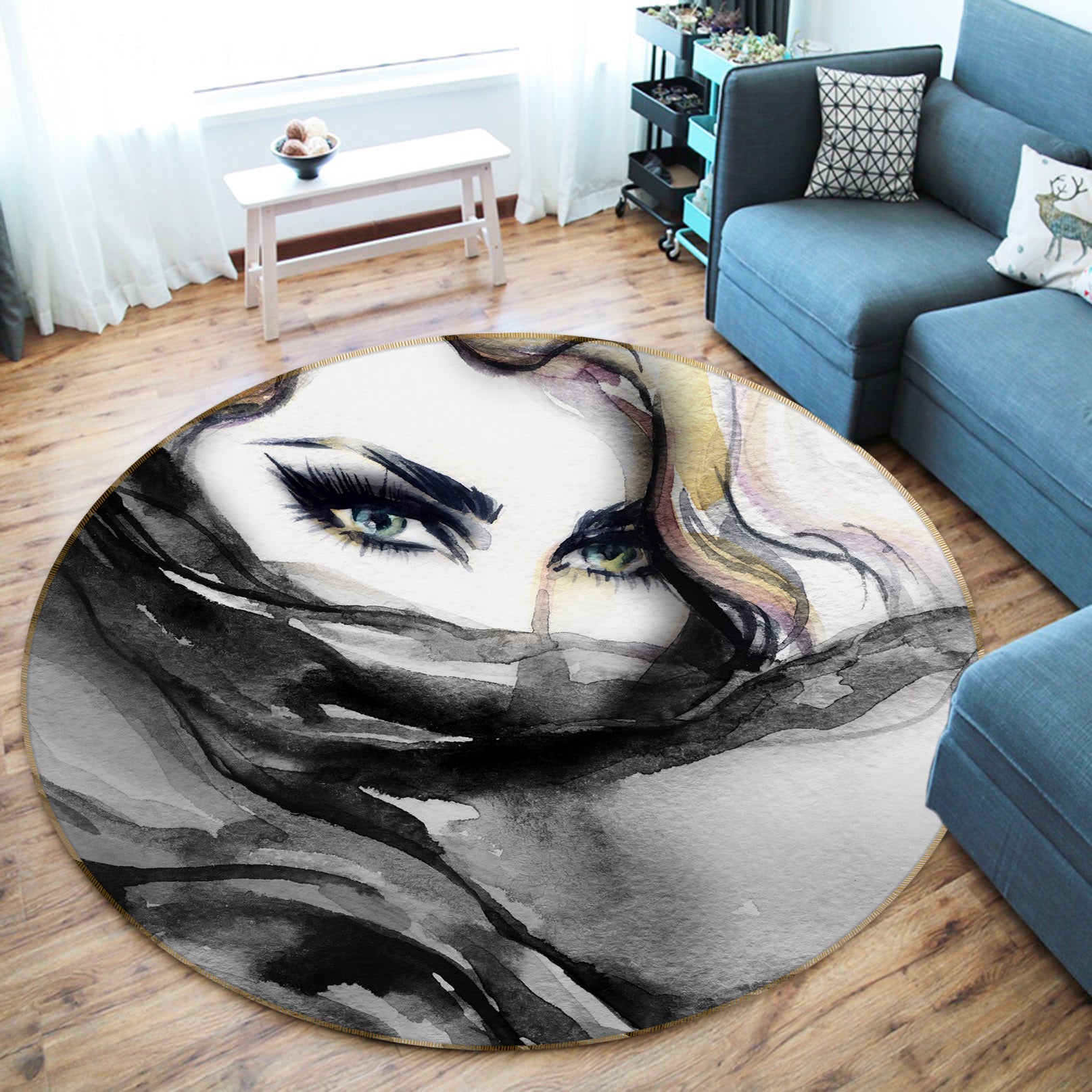 3D Beautiful Girl 37016 Round Non Slip Rug Mat
