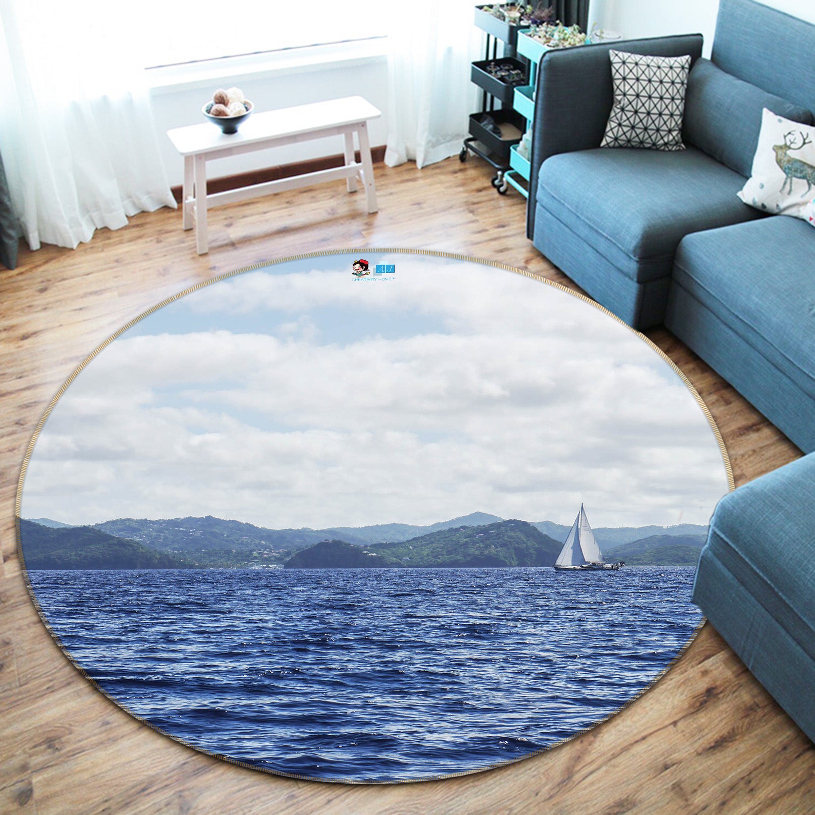 3D Sailing Boat 64099 Round Non Slip Rug Mat