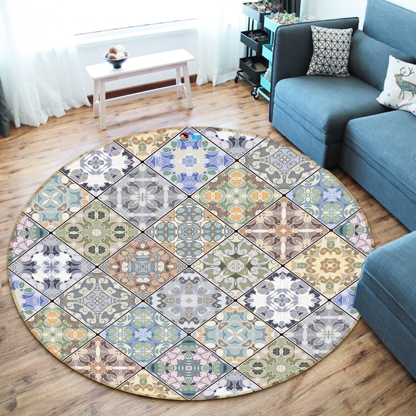 3D Pattern Bricks 64141 Round Non Slip Rug Mat