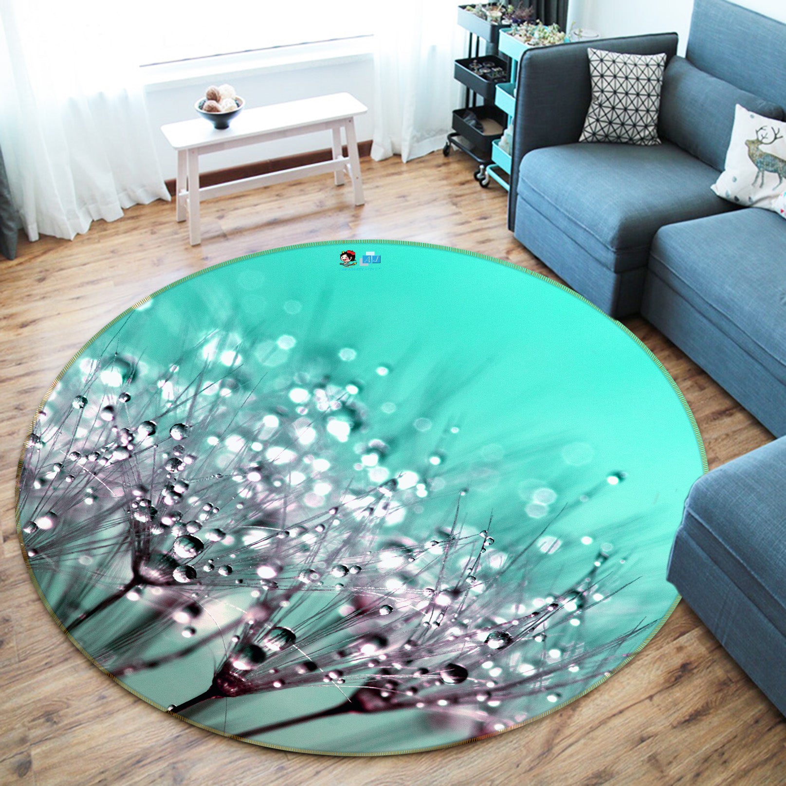 3D Leaf Dew 71290 Round Non Slip Rug Mat