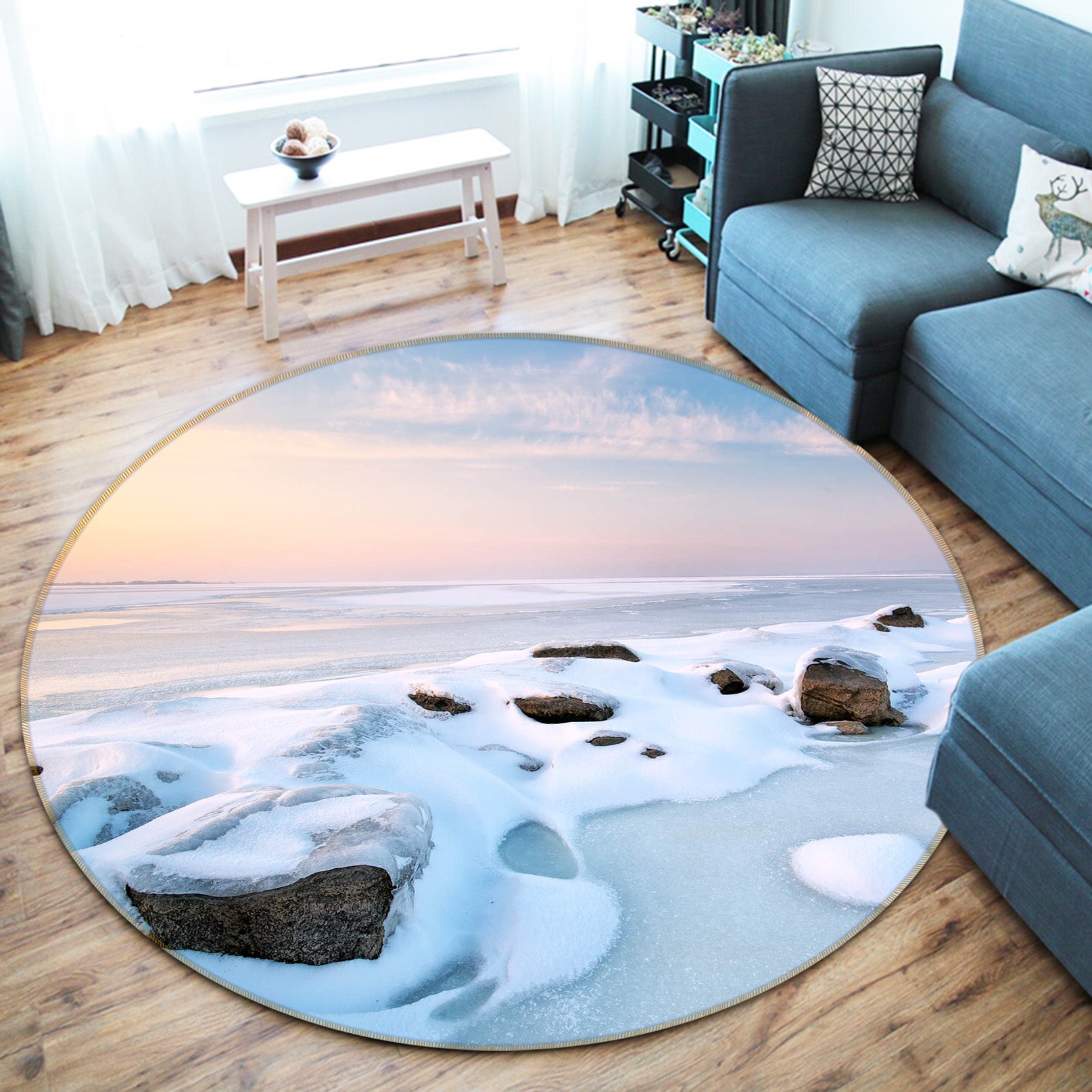 3D Seaside Stones 75080 Round Non Slip Rug Mat