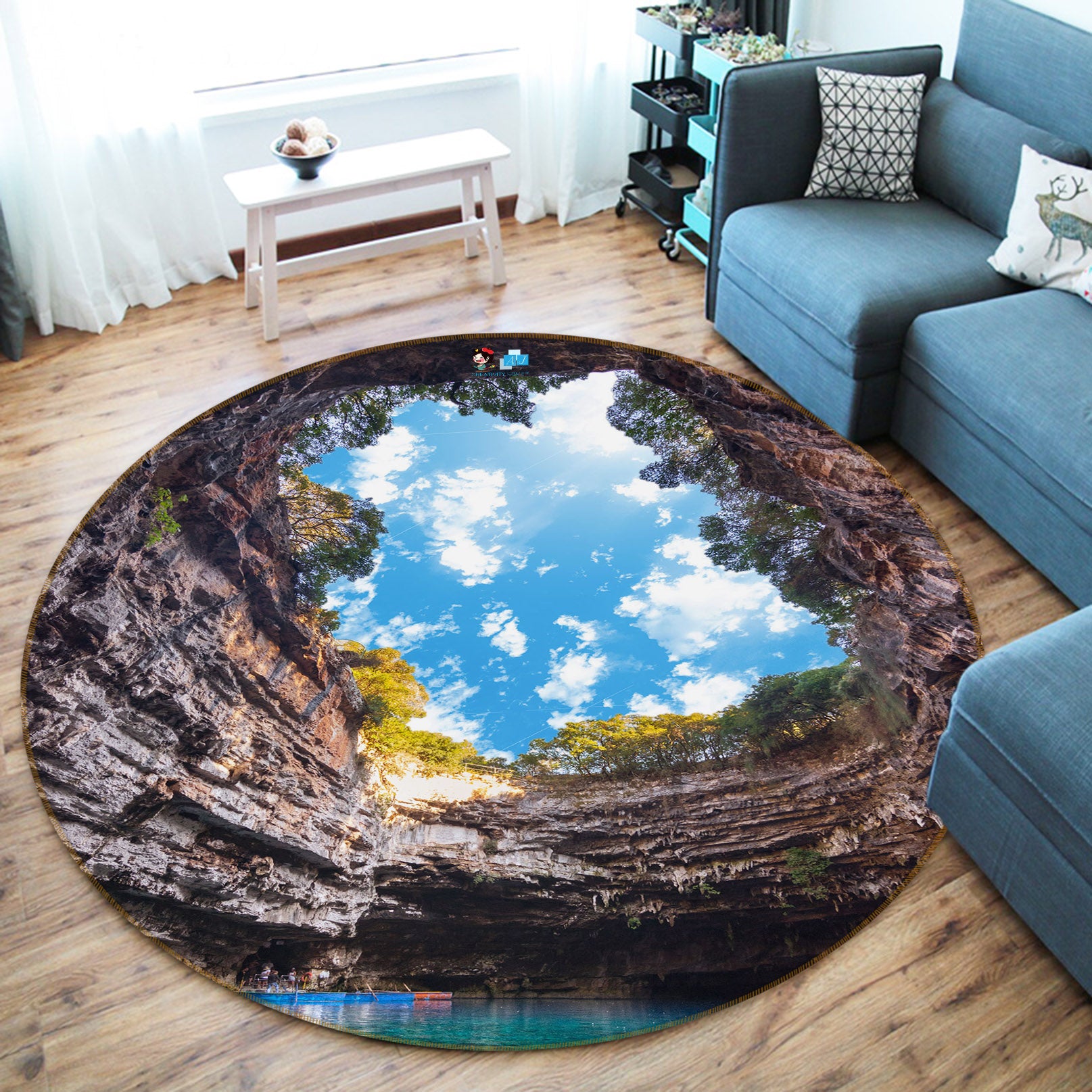 3D Stone Cave Sky 69204 Round Non Slip Rug Mat
