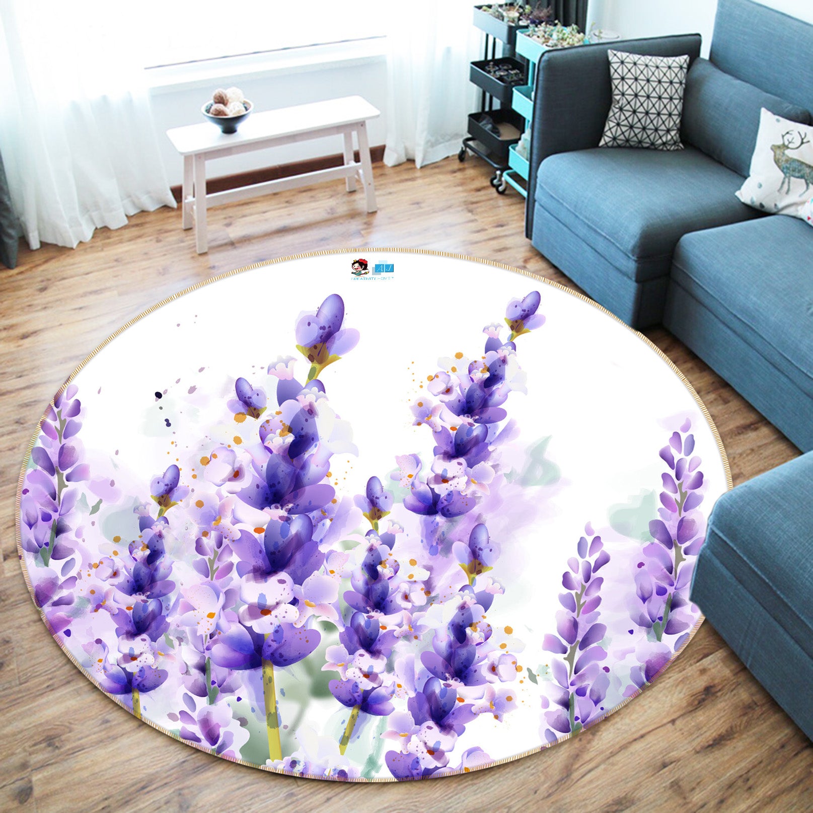 3D Wisteria Flower 71265 Round Non Slip Rug Mat