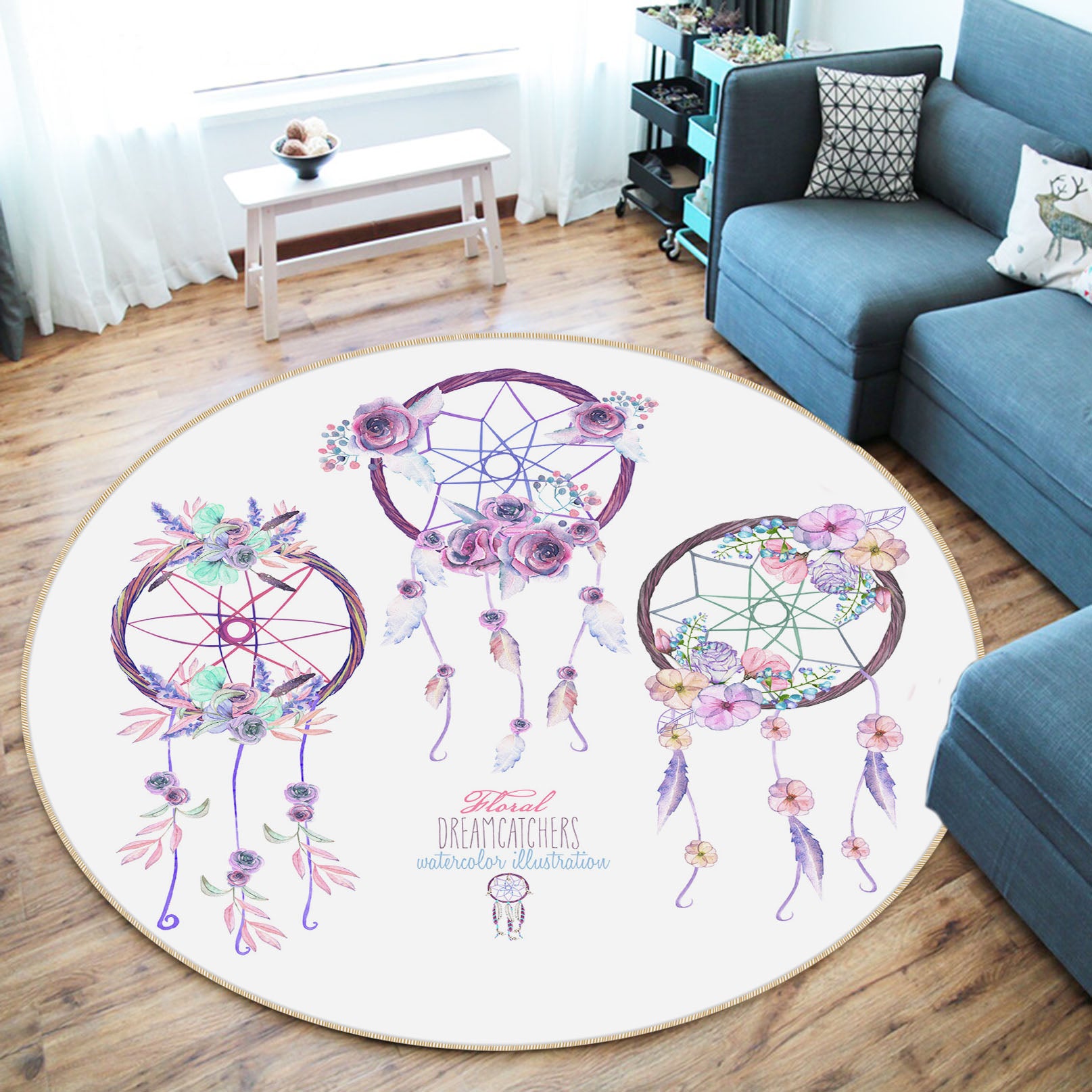 3D Three Dream Catchers 29030 Round Non Slip Rug Mat