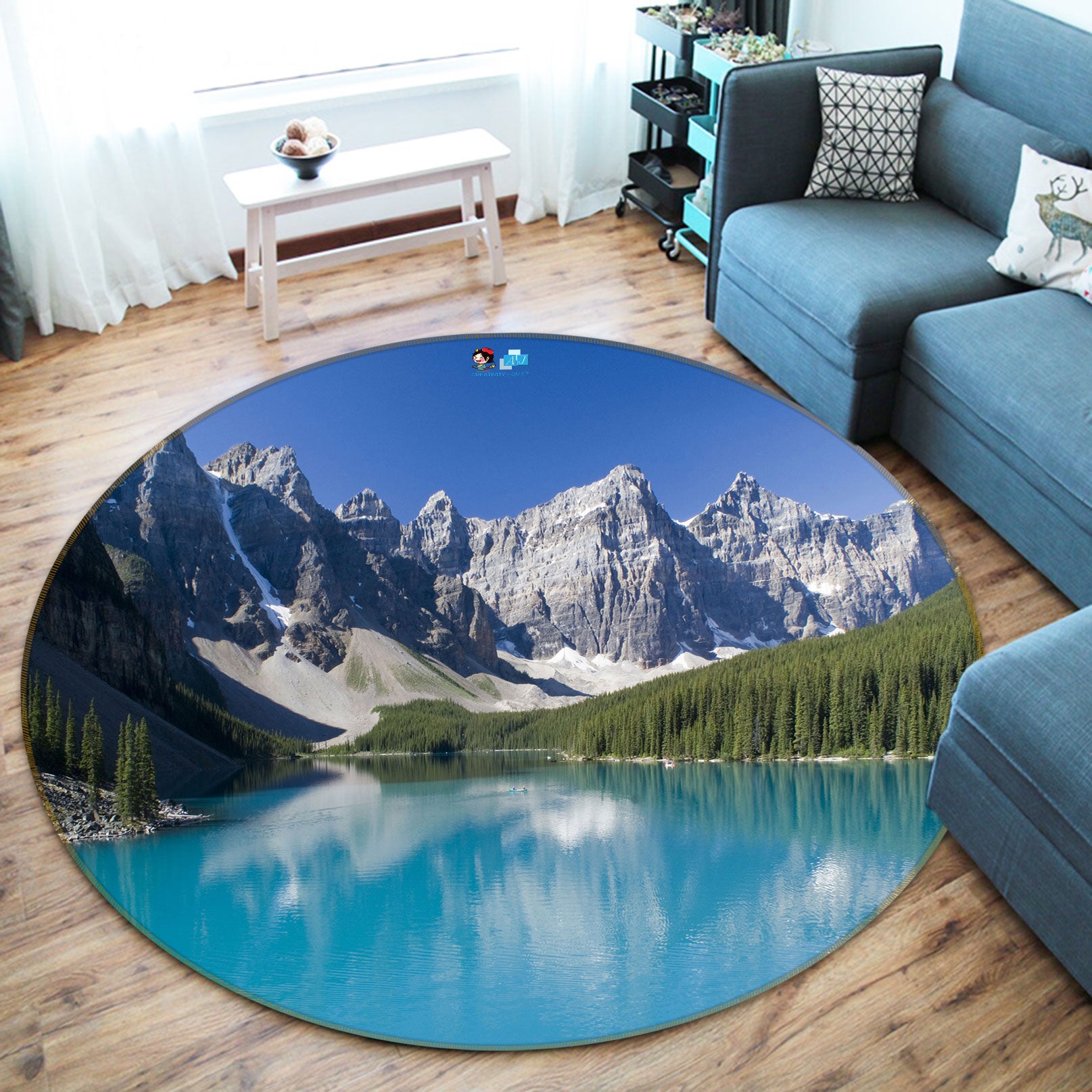 3D Mountain Lake 72255 Round Non Slip Rug Mat