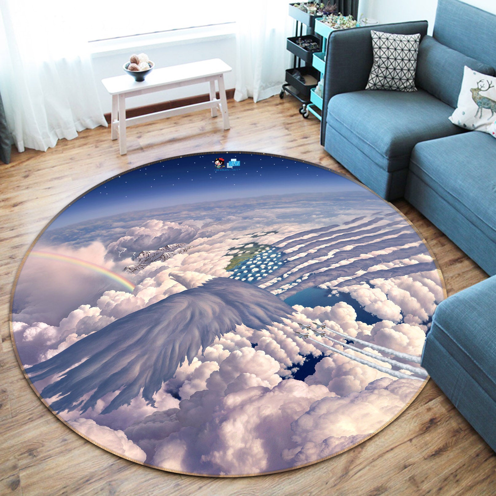 3D Clouds 85138 Jerry LoFaro Rug Round Non Slip Rug Mat