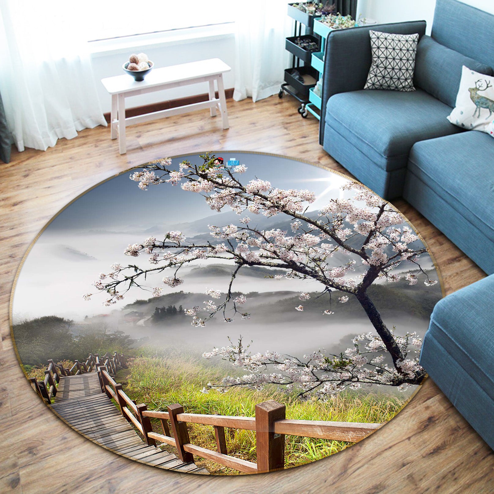 3D Tree Corridor 66213 Round Non Slip Rug Mat