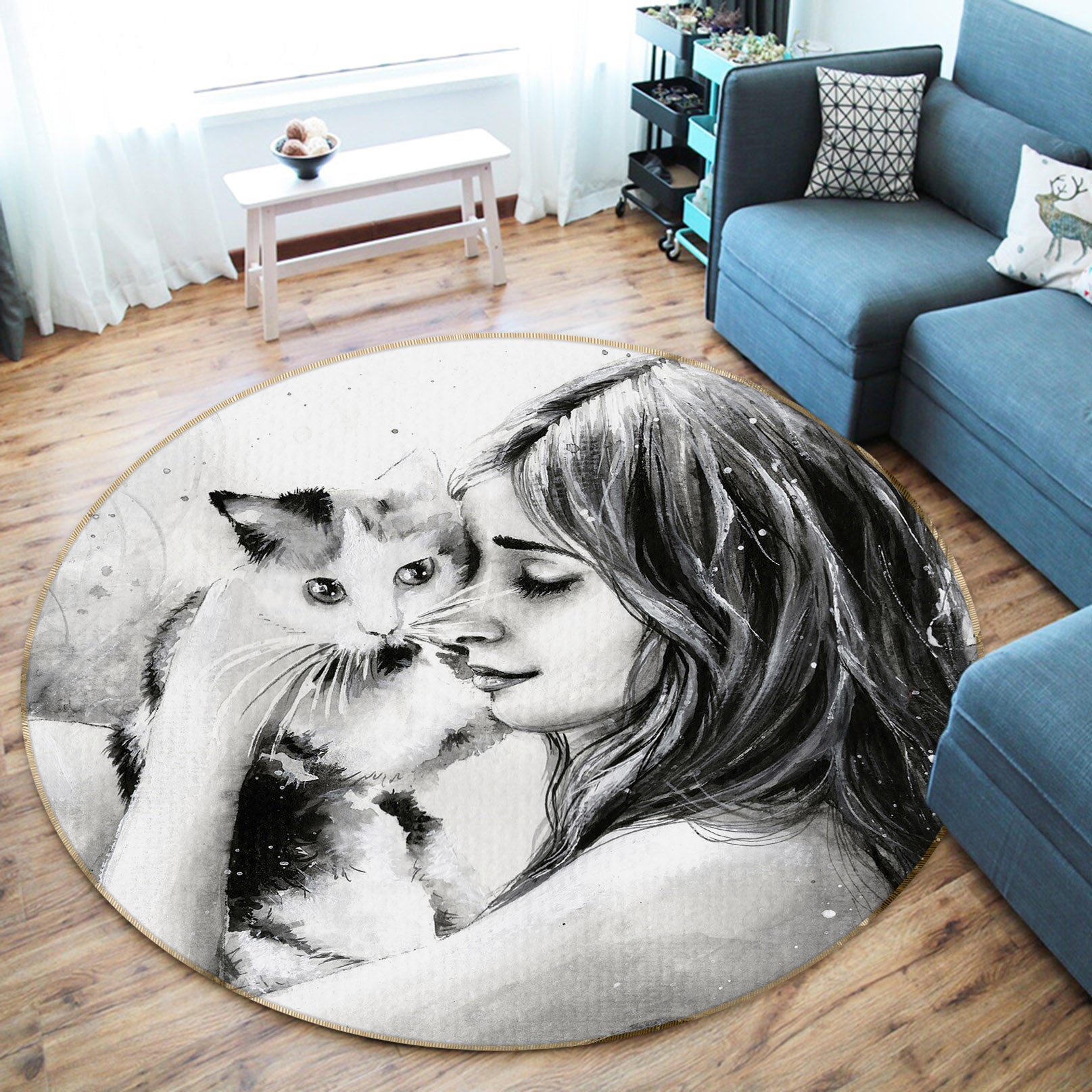 3D Cat Beauty 37001 Round Non Slip Rug Mat