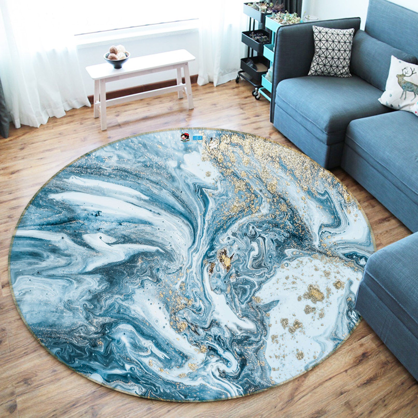 3D Green Pattern 69170 Round Non Slip Rug Mat