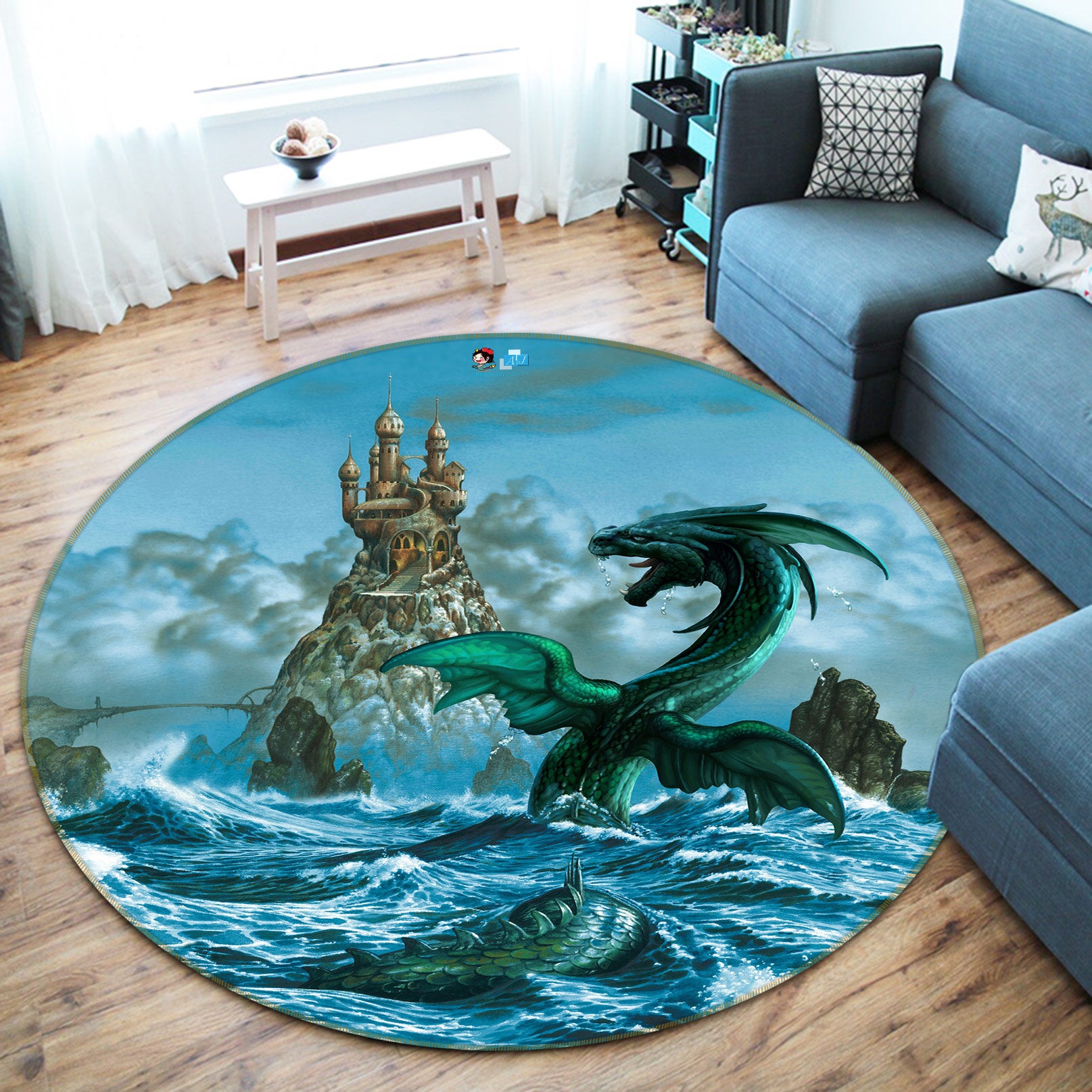 3D Sea Dragon Castle 6058 Ciruelo Rug Round Non Slip Rug Mat