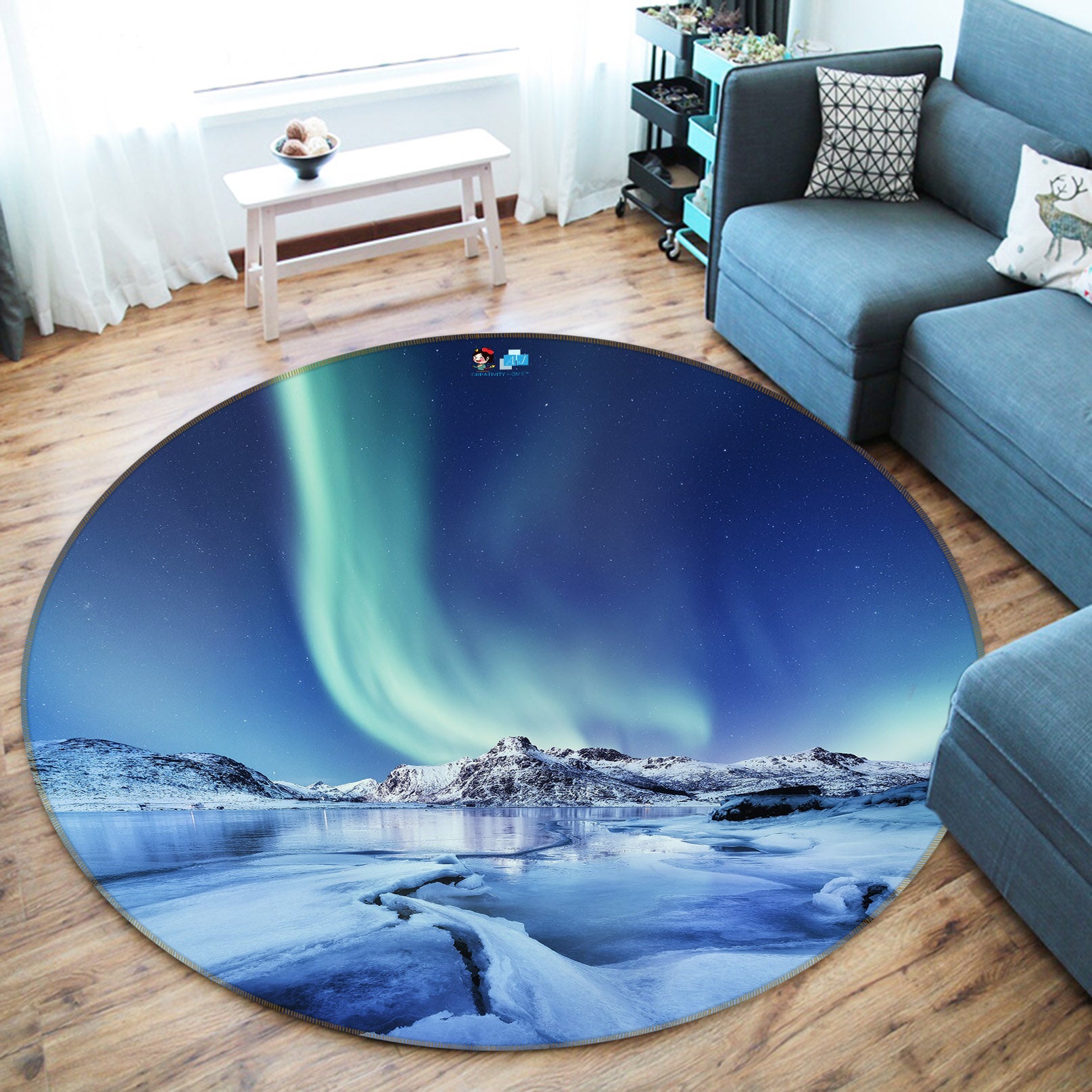 3D Antarctic Aurora 69128 Round Non Slip Rug Mat