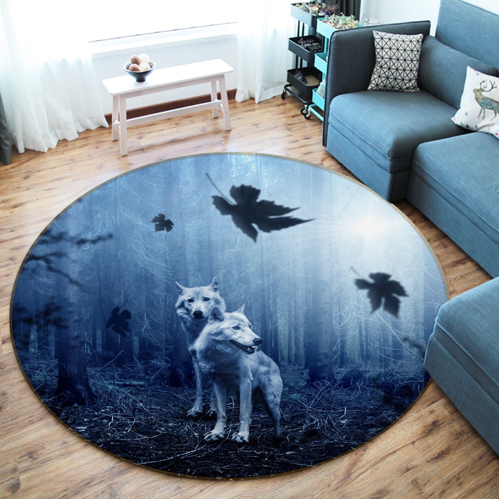 3D Forest Wolf 82060 Animal Round Non Slip Rug Mat