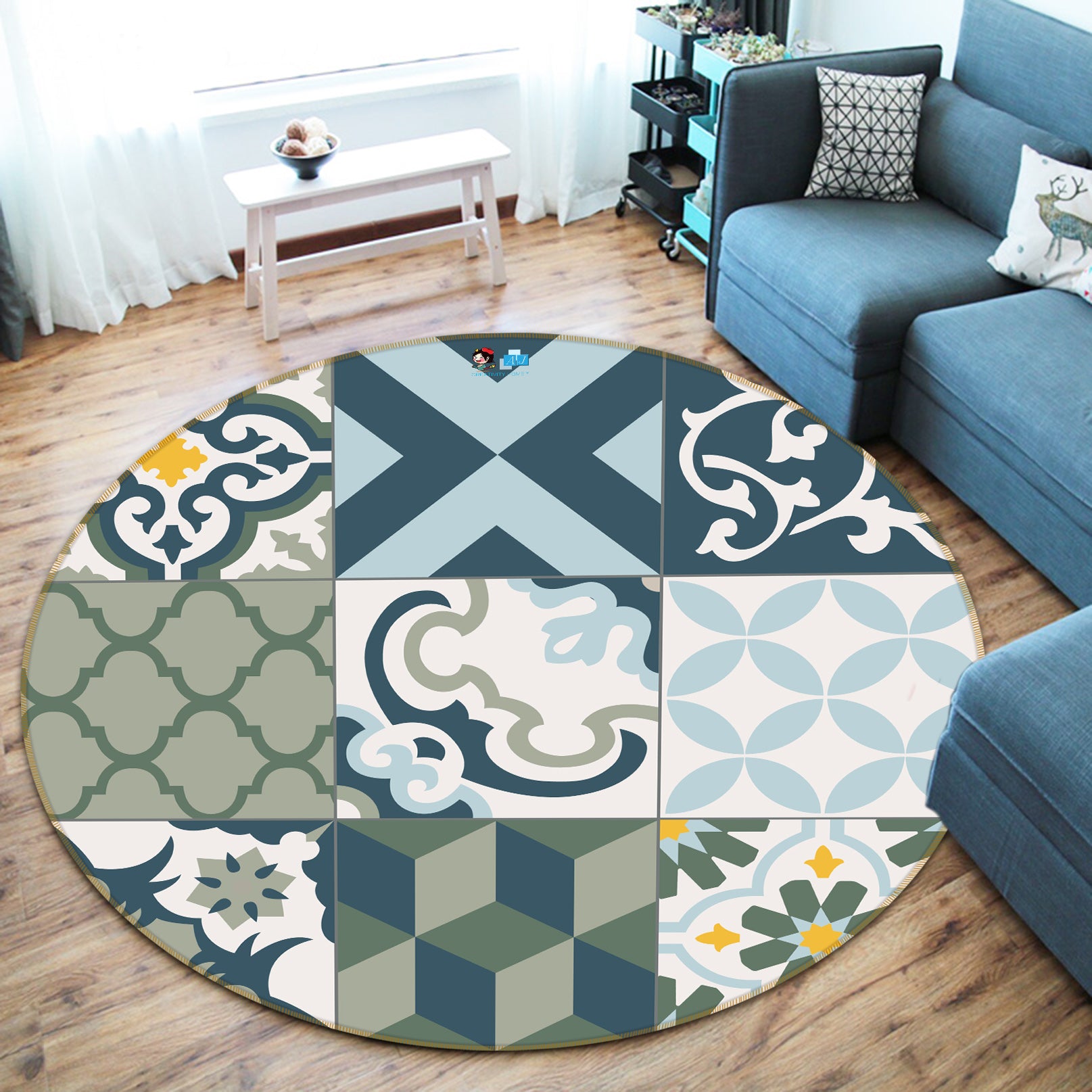3D Brick Pattern 64153 Round Non Slip Rug Mat