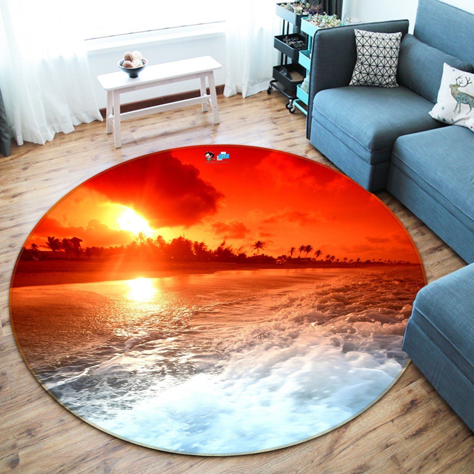 3D Bright Beach Sunset 127 Round Non Slip Rug Mat Mat AJ Creativity Home