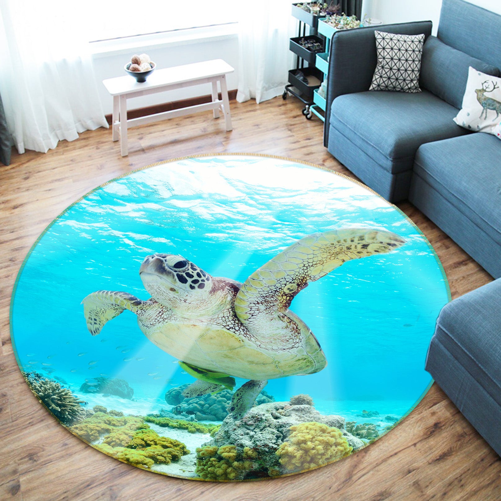 3D Sea Turtle 38045 Animal Round Non Slip Rug Mat