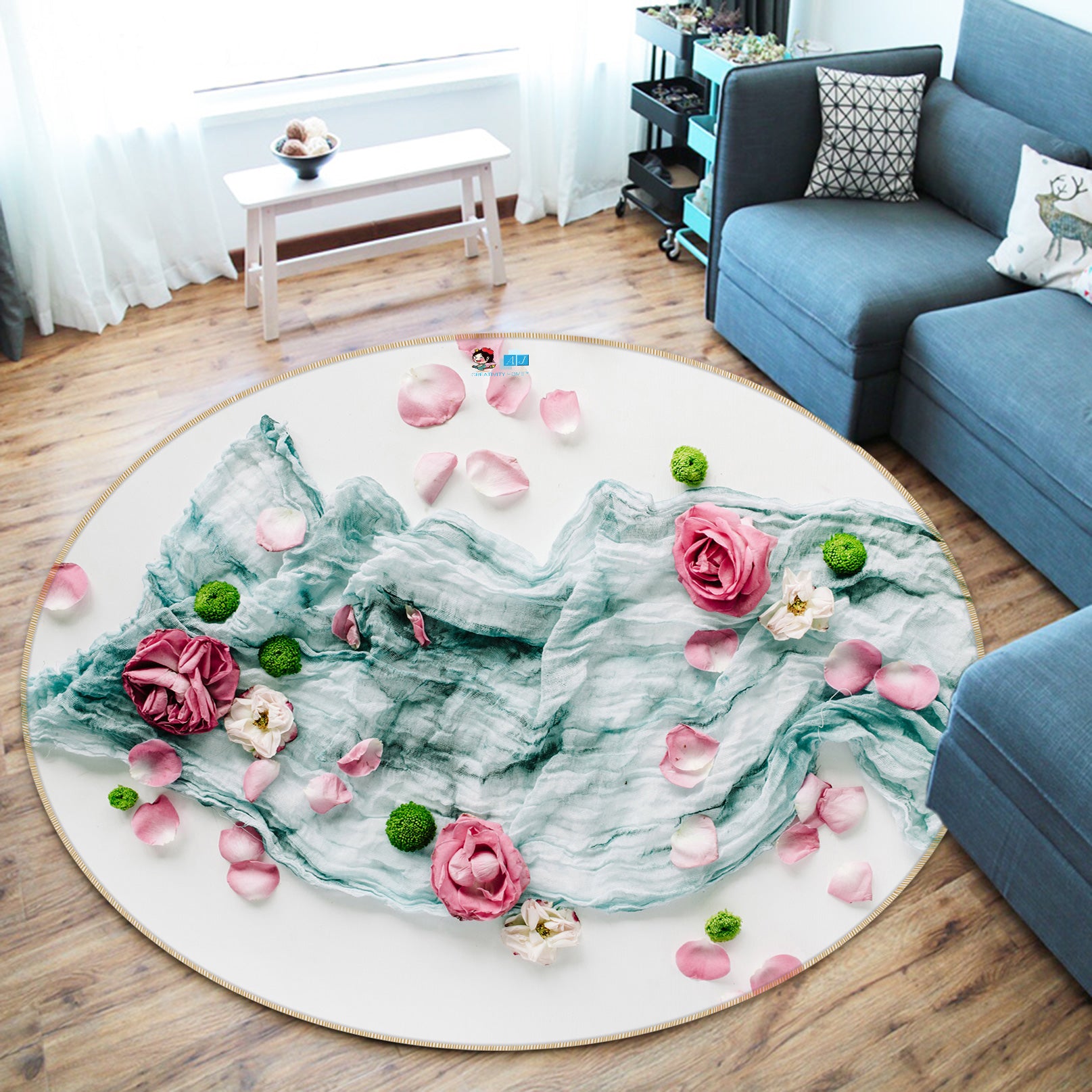 3D Flowers 72139 Round Non Slip Rug Mat