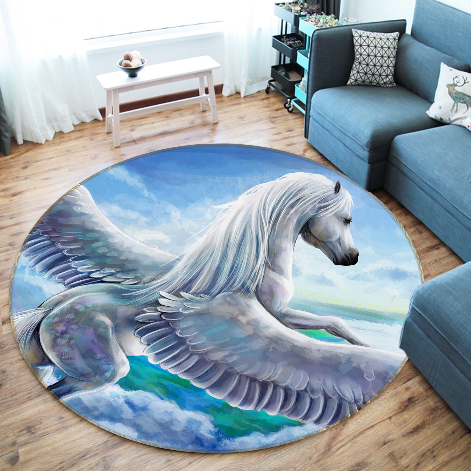 3D Wings Pegasus 37199 Animal Round Non Slip Rug Mat