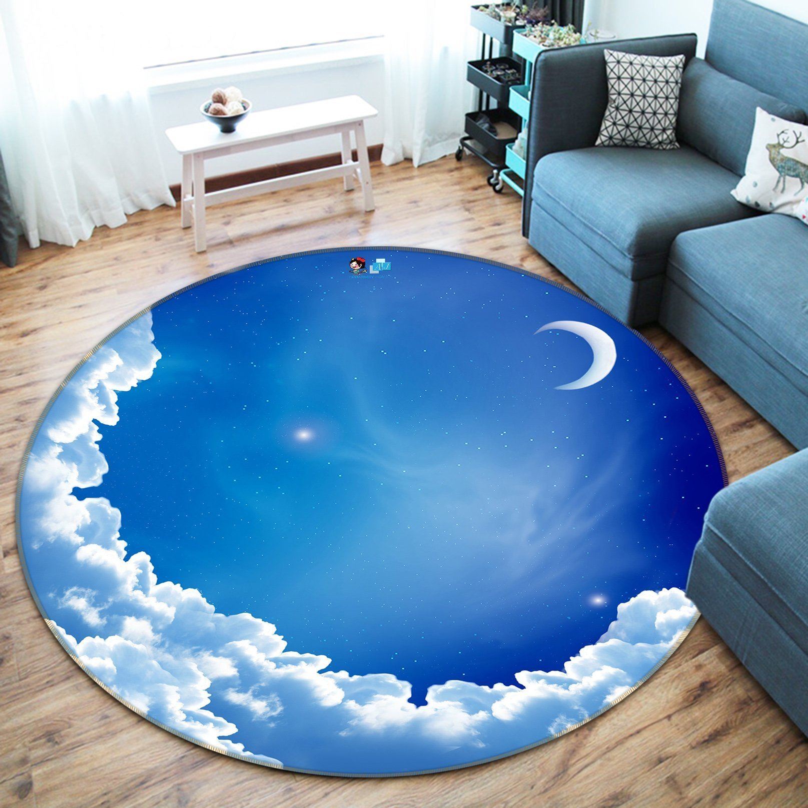 3D Stars Sky Moon Clouds 3 Round Non Slip Rug Mat Mat AJ Creativity Home