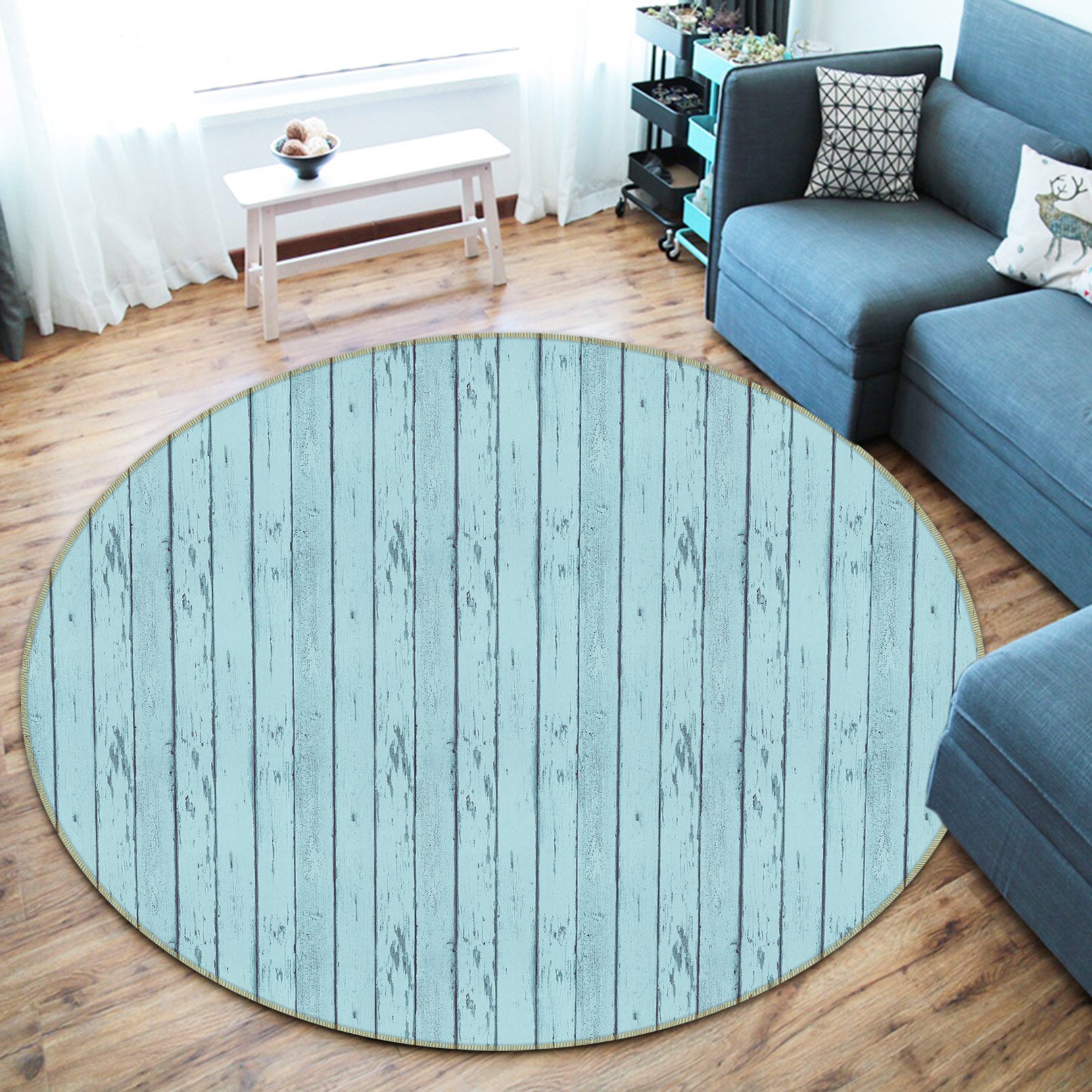 3D Blue Board 74043 Round Non Slip Rug Mat