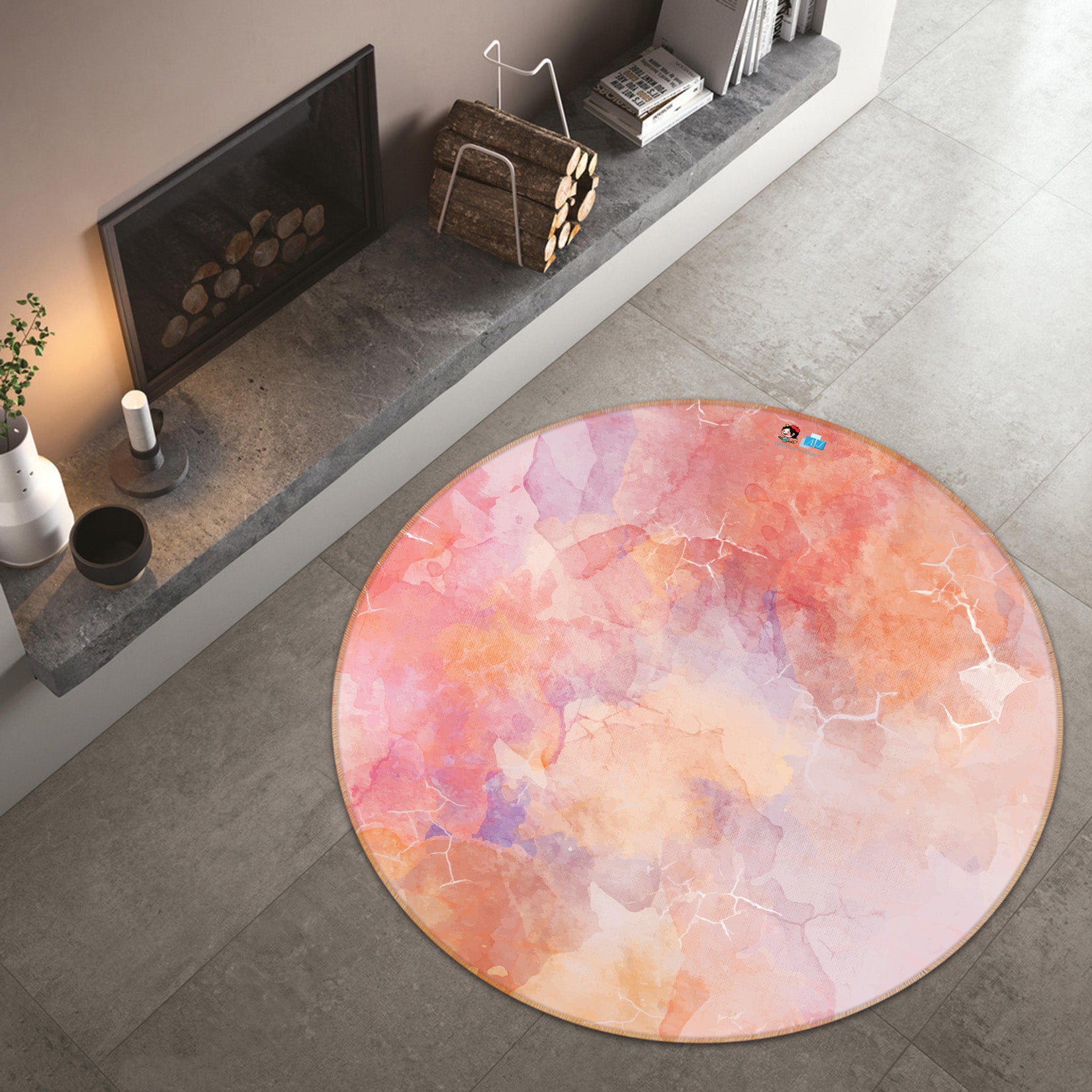 3D Pink 64047 Round Non Slip Rug Mat