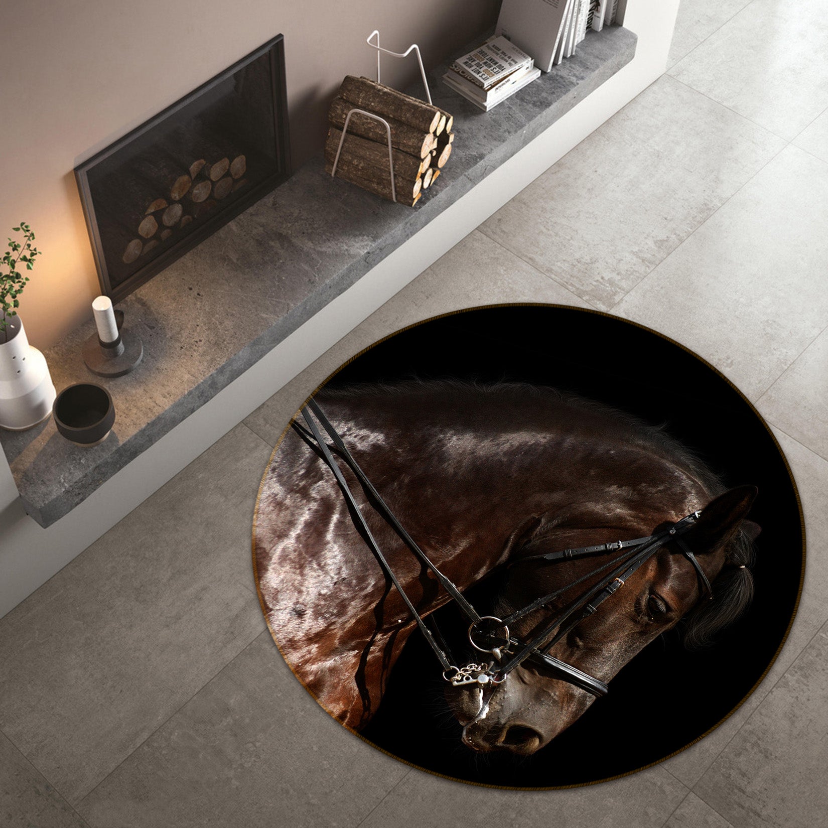 3D Horse 38055 Animal Round Non Slip Rug Mat